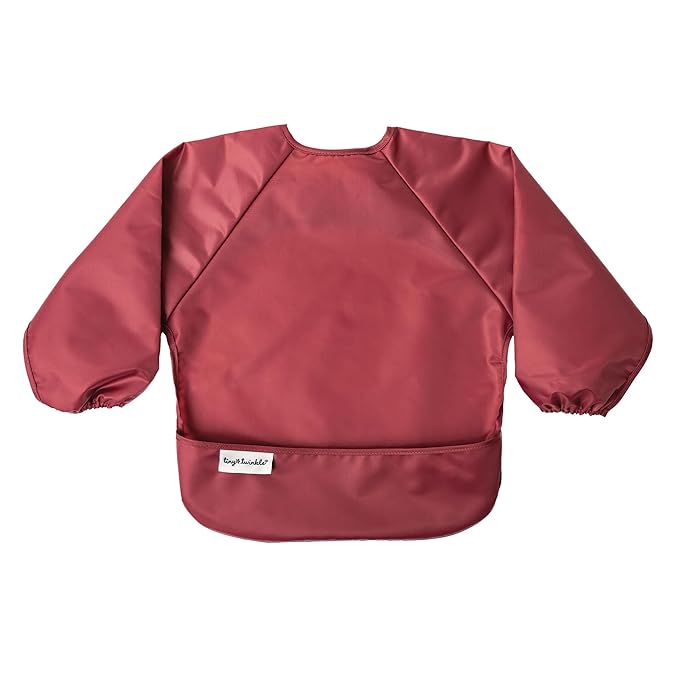 Tiny Twinkle Long Sleeve Bib for Babies & Toddlers – 2 Pack Waterproof Smock Bibs for Eating – Machine Washable & Mess-Proof, Baby Feeding Essential & Shower Must-Have (Rose Burgundy,6–24M)