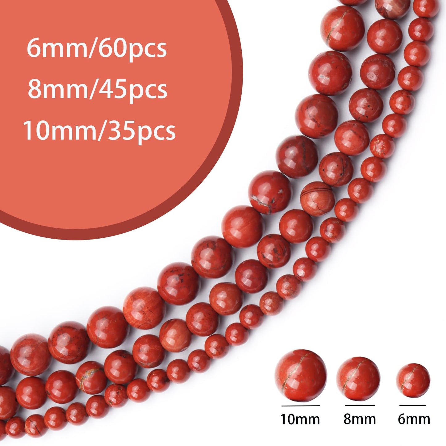 Siomia 60pcs 6mm Natural Red Jasper Gemstone Beads Energy Healing Crystal Round Loose Stone Beads for Jewelry Making, DIY Bracelets Necklaces