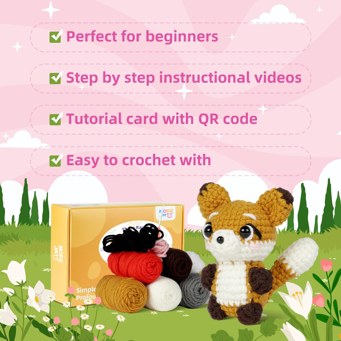 MOREJMTT Crochet Kit for Beginners, Crochet Animal Kits,Crocheting Kit for Starters with Step-by-Step Video Tutorials, Knitting kit (3Pack Forest Animals)