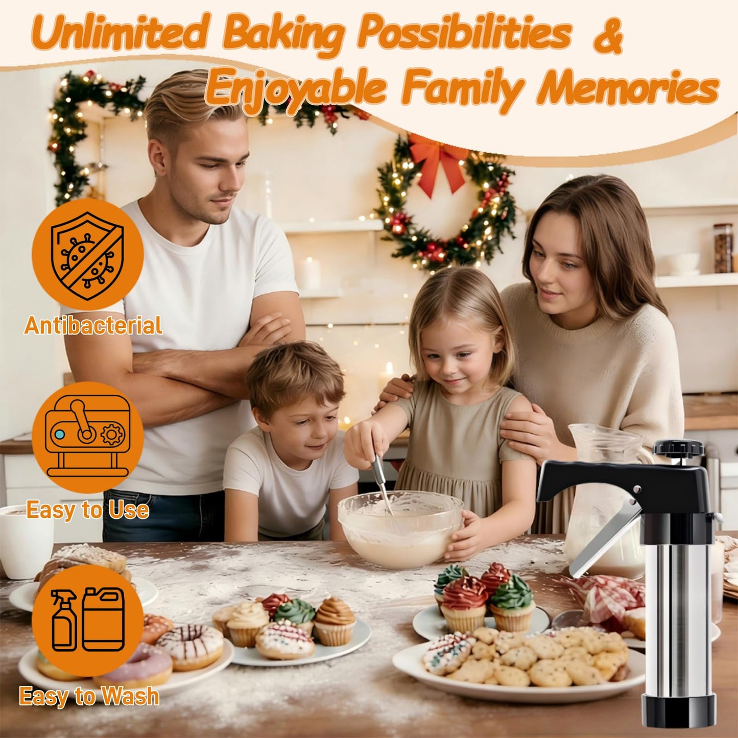 45PCS Cookie Press Gun Kit:Bake Churros,Cookies&Donuts with Stainless Steel Cookie Shooter,Decorating Baking Tools with Cookie Disc,Cleaning Brushes,Piping Bag for Baker,Mothers Day Gift for Baker