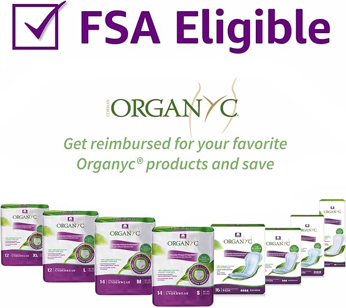 Organyc 100% Organic Cotton Incontinence Pads for Bladder Leaks, FSA/HSA Eligible, Maximum Flow, 16 Count (Pack of 2)