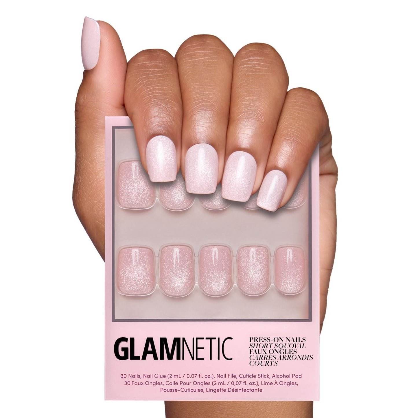 Glamnetic Press On Nails - Pinky Promise Spring Nails | Glossy, Velvet, Short Squoval Fake Nails, Salon Quality | 15 Sizes - 30 Nail Kit with Glue