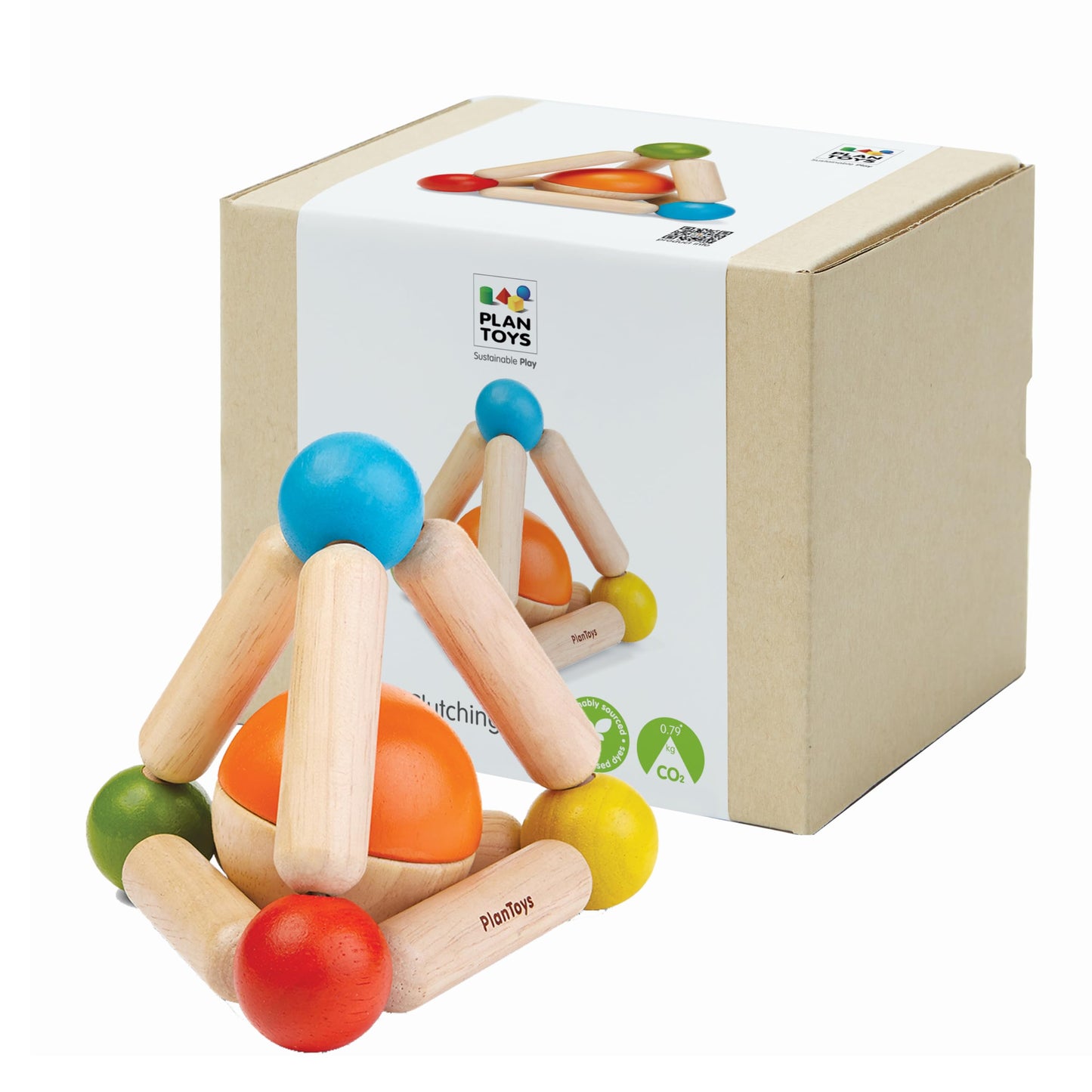 PlanToys® Wooden Clutching Triangle Baby Toy | Montessori Sensory Grasping and Fine Motor Skill Development Activity | Eco Friendly Rattle Toy for Early Exploration