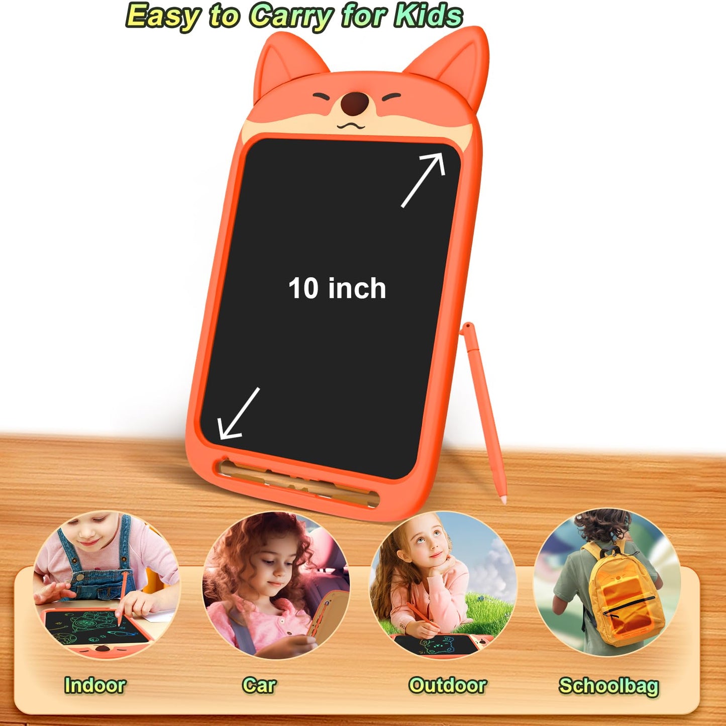 CHAFEGY LCD Writing Tablet 10 Inch, Doodle Board Toy, Cute Fox Drawing Pad for Kids Ages 3-8 - Educational Gift for Christmas & Birthday (Fox)