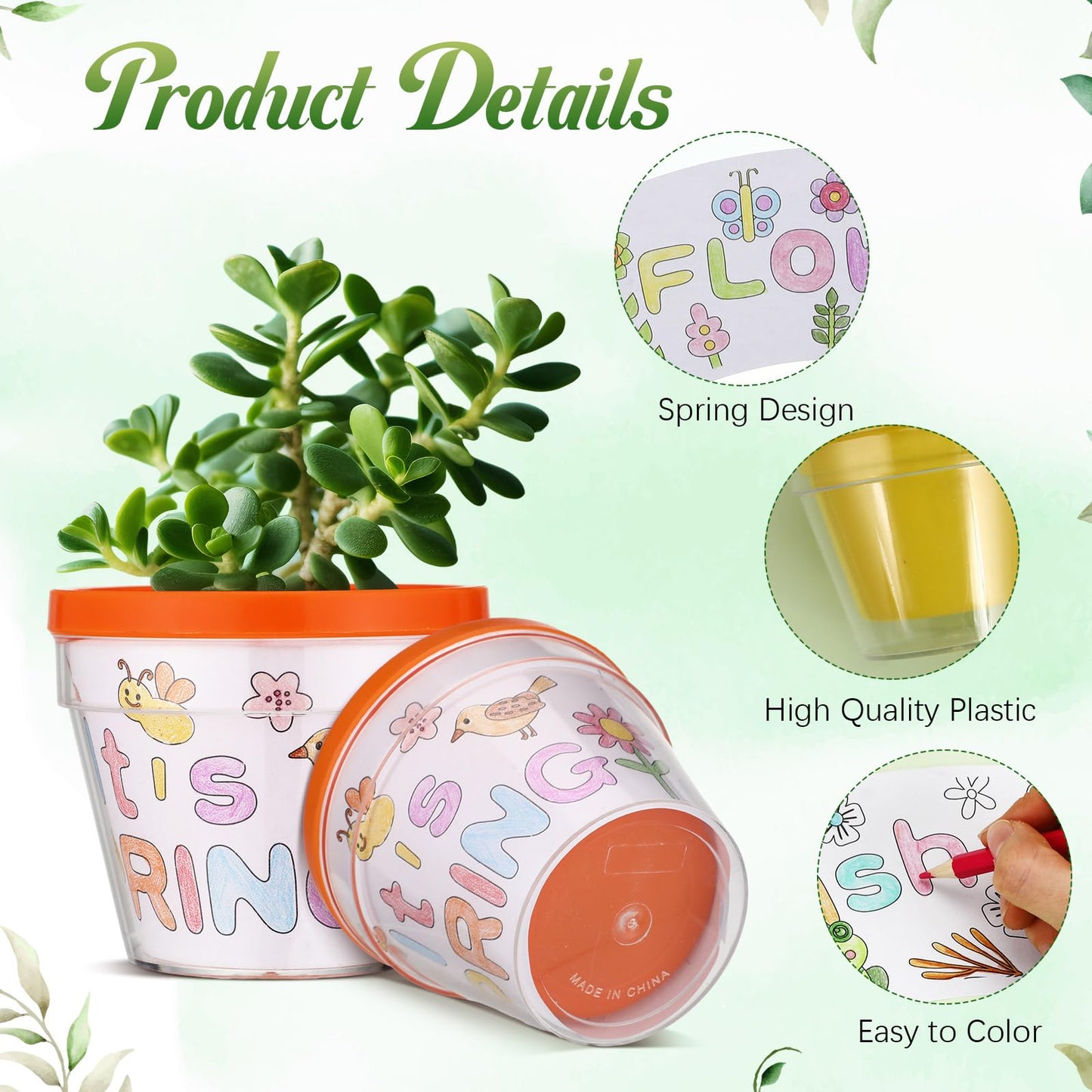 Meanplan 24 Pcs Spring DIY Flower Pots, Color Your Own Flowerpots Bulk Colorful Plastic Garden Pot Crafts Painting Kit for Adults DIY Art Projects Fun Activities