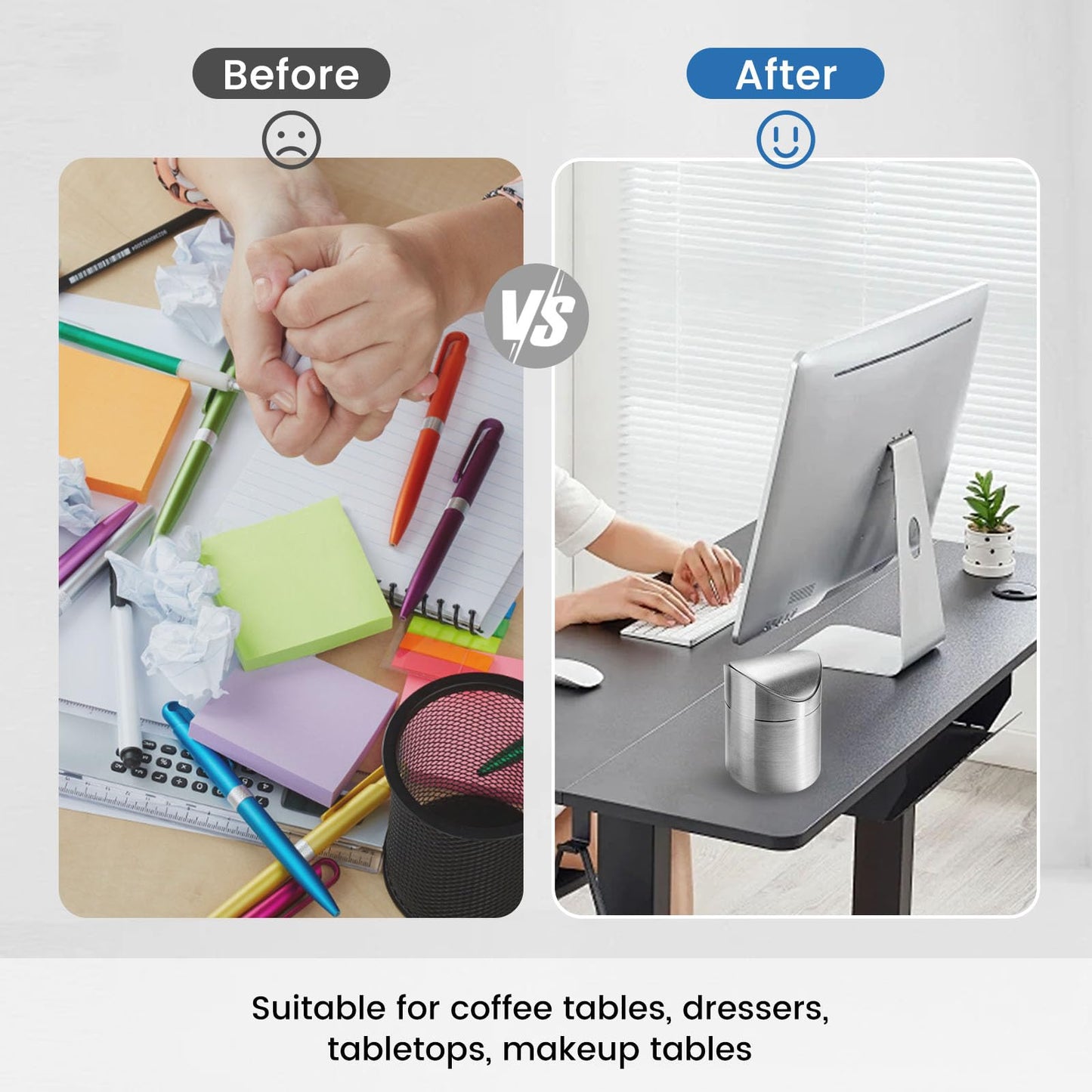 LOVEINUSA Mini Trash Can with Lid, 1.5L Small Garbage Bin Brushed Stainless Steel Desk Trash Can for Bathroom, Office, Kitchen, Coffee Table, and Countertop Use