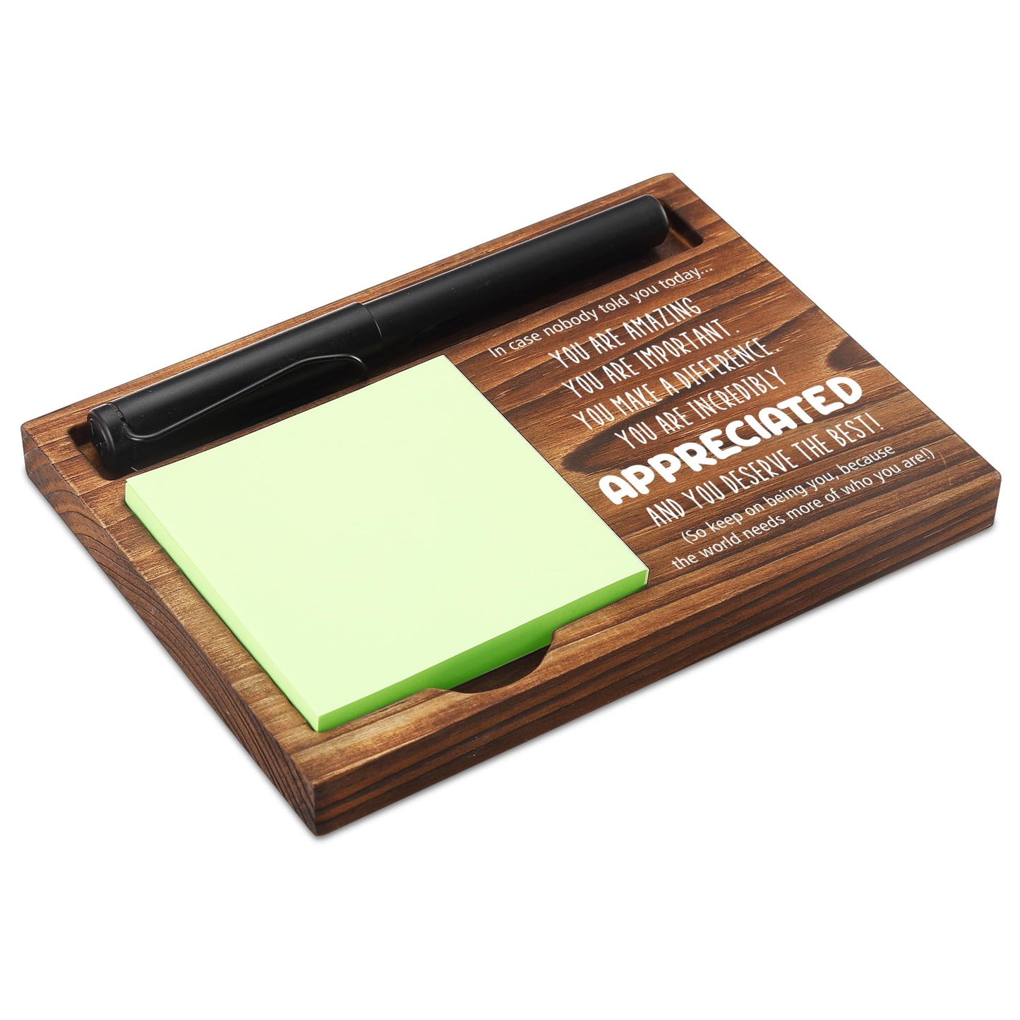 Appreciated Sticky Note Holder Wooden Notepad & Pen Holder 6.5" x 4.7" Sticky Note Pad Holder Dispenser for Desk Affirmations Work Appreciation Gifts Thank You Gifts, NPA246