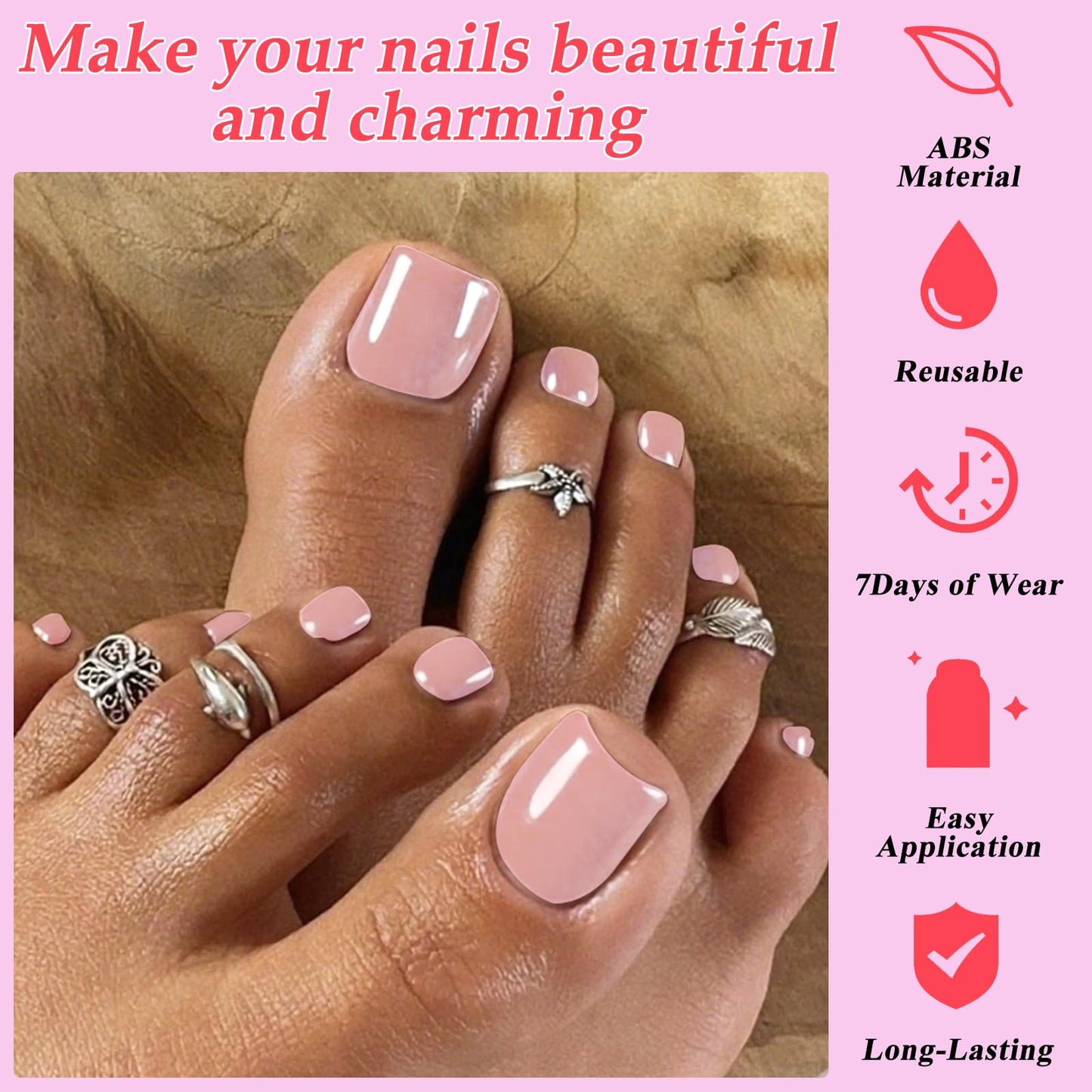 Lifextol 120PC Pink Press on Toenails for Women Fake Toe nail Press ons Acrylic Toe Press on Nails Set, Pink Press on Toe Nails Press on Fake Toenails Press ons Acrylic Toe Nail Tips Kit & Glue Tab-M