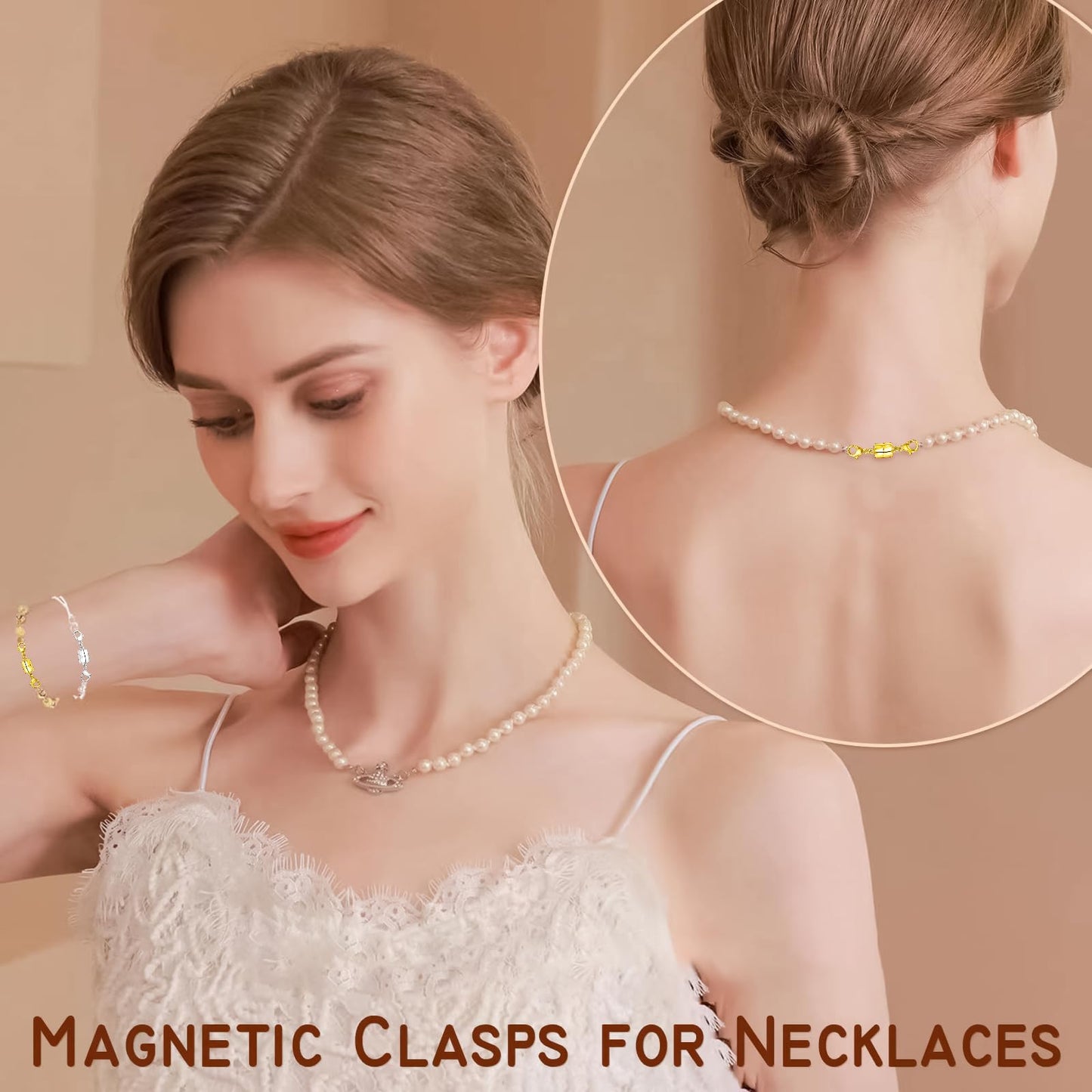 OHINGLT Magnetic Necklace Clasps and Closures with Double Lobster, Extra Strong Bracelet & Necklace Extender for Women, Magnet Jewelry Clasp Converter for Seniors