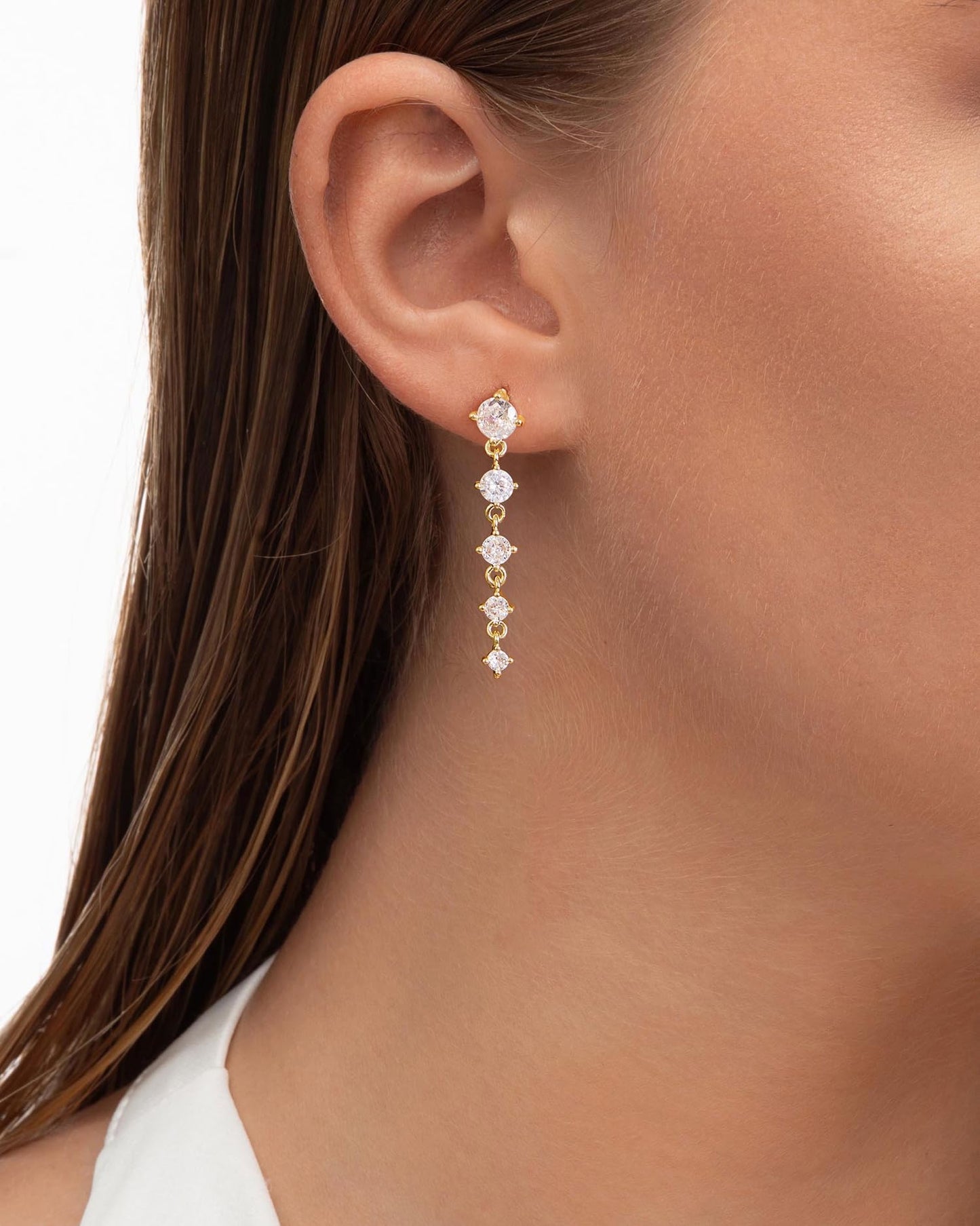 PRTGL Gold Earrings for Women - 14K Gold Plated Tiny Cubic Zirconia CZ Dangle Wedding Earrings for Women Bridal Bridesmaid