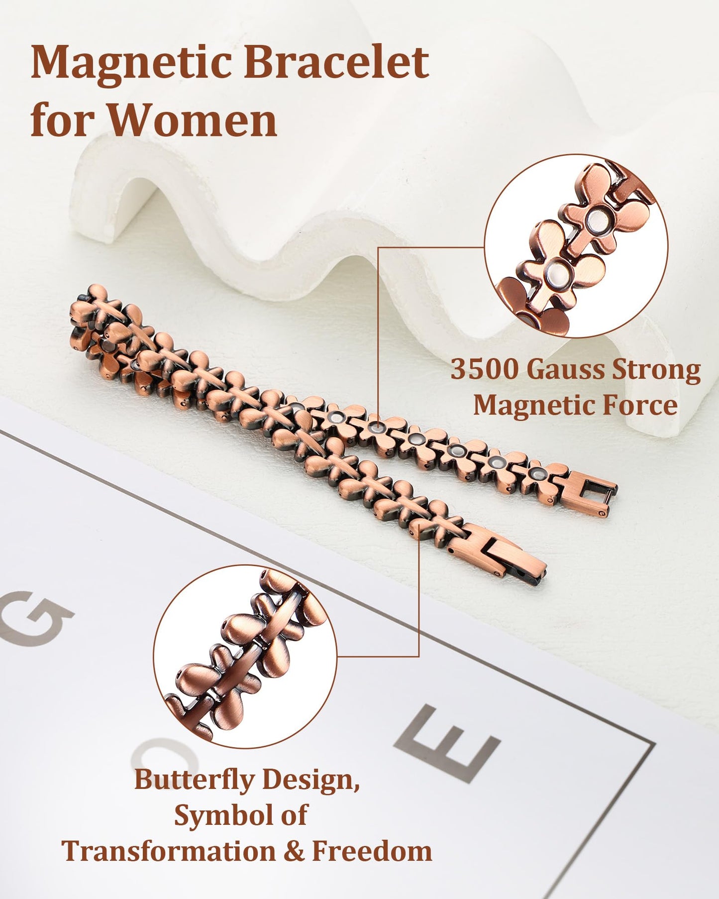 BioMag 99.99% Copper Bracelets for Women, Magnetic Bracelets with 3500 Gauss Neodymium Magnets with Adjustable Sizing Tool & Jewelry Box (Copper)