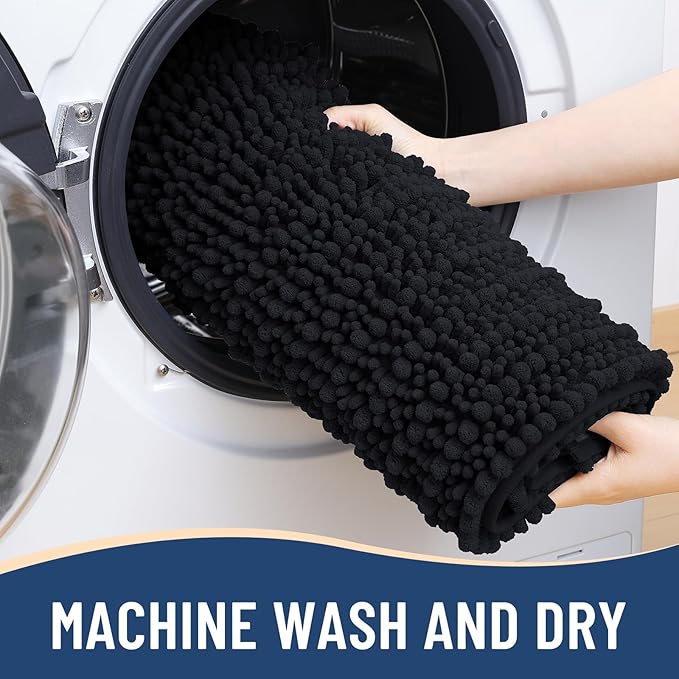Arotive Luxury Chenille Bathroom Rug Mat, Extra Soft Thick Absorbent Shaggy Bath Rugs, Non-Slip Machine Wash Dry, Plush Bath Mats for Bathroom, Shower and Tub, 47x32, Black