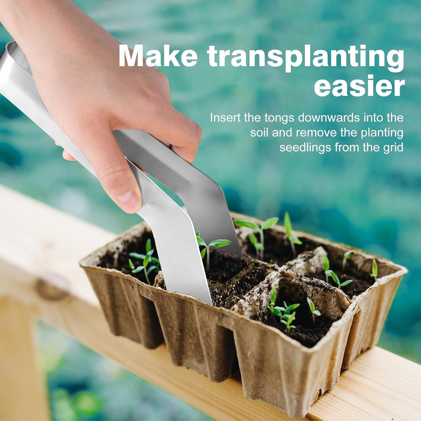 Seedling Transplant Tongs, 6.7 Inch Stainless Steel Gardening Plants Seedling Transplant Tool, Rustproof Mooth Handle Remove Transplant Pliers for Reducing Root Damage (6.7 inch)