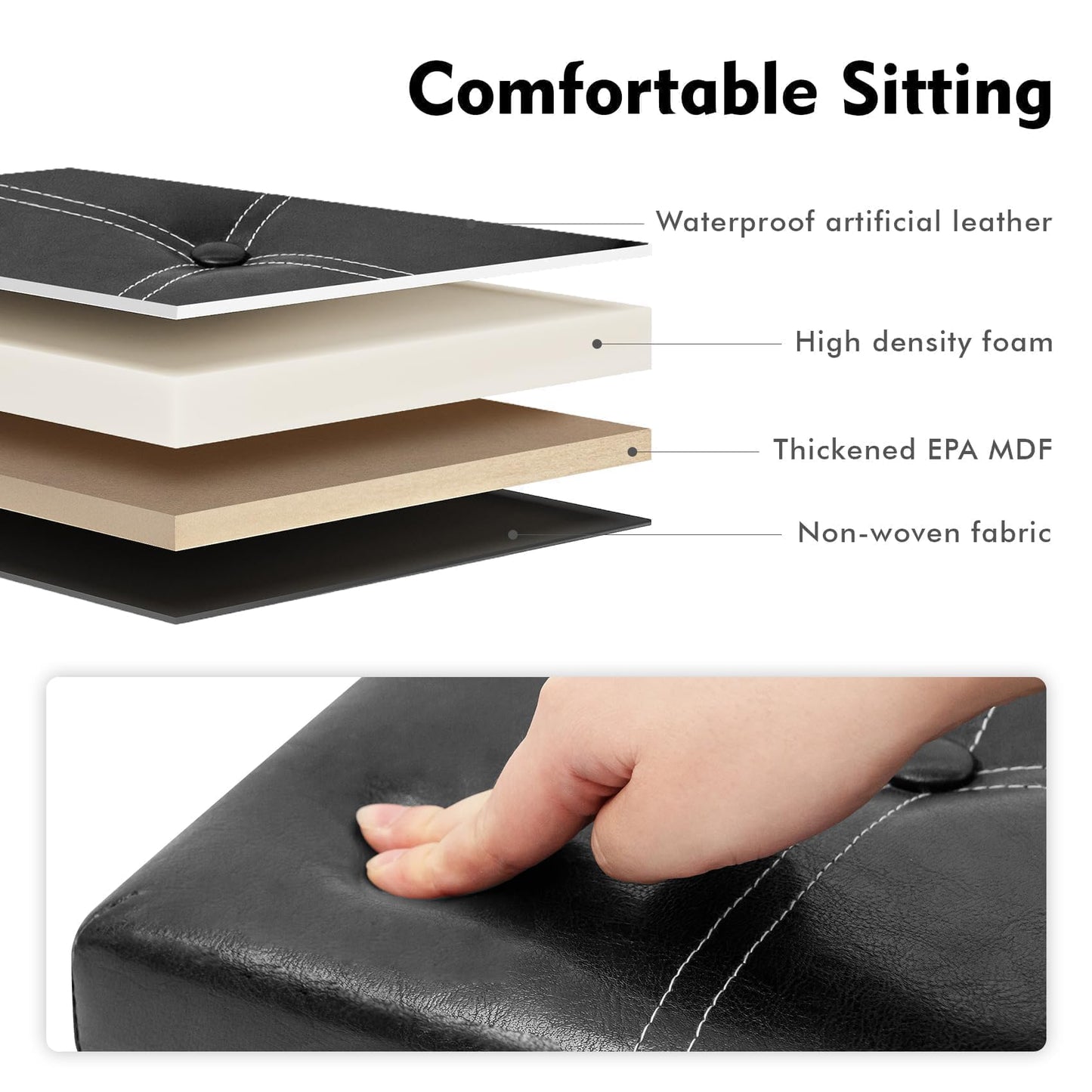 B FSOBEIIALEO Storage Ottoman with Faux Leather Foldable Small Square Foot Rest Coffee Table Black 11.8"X 11.8" X 11.8"