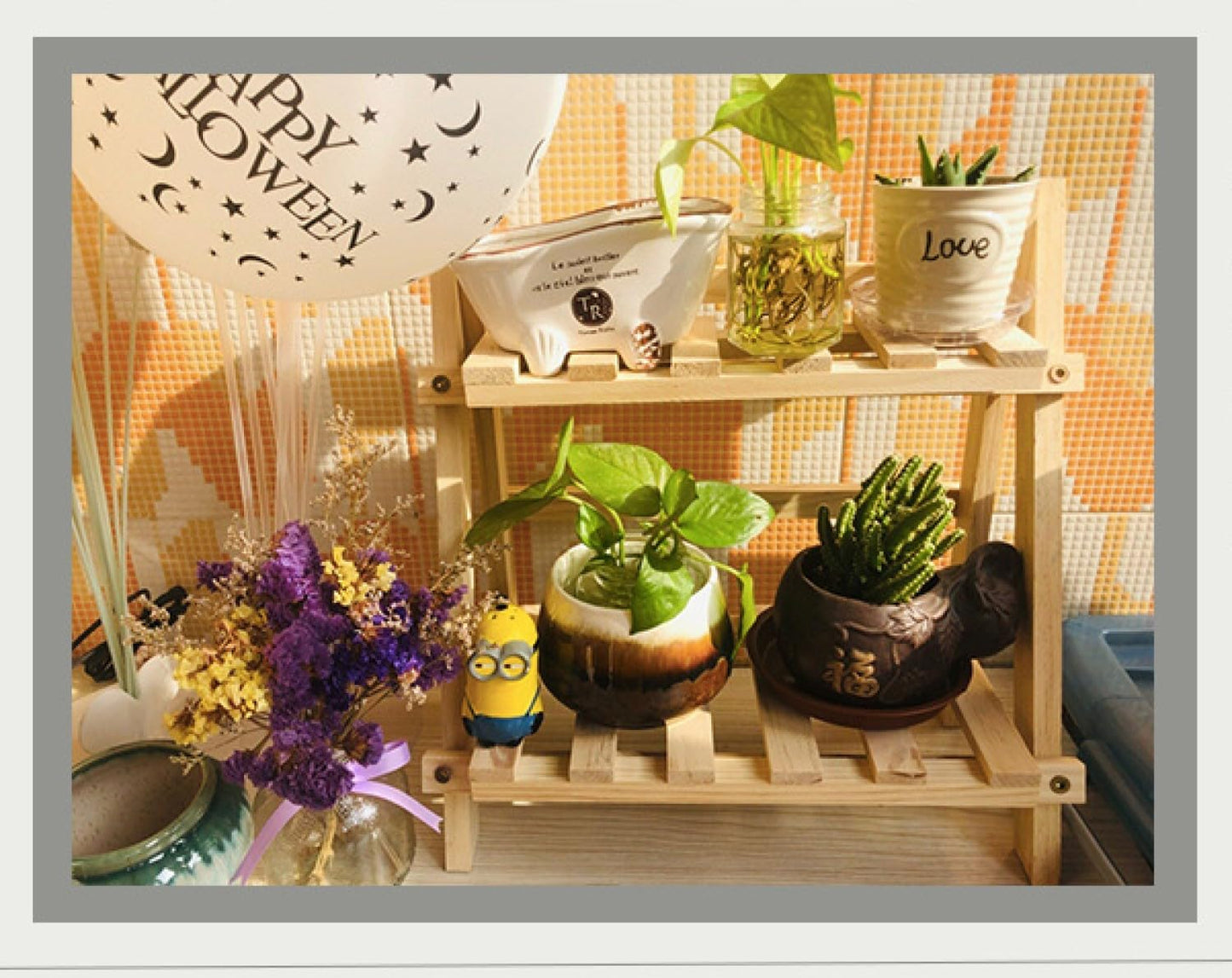CRSUSUKJ 2-Tier Bamboo Plant Stand - Indoor Tabletop Succulent Plant Shelf, Rack, Flower Pot Holder