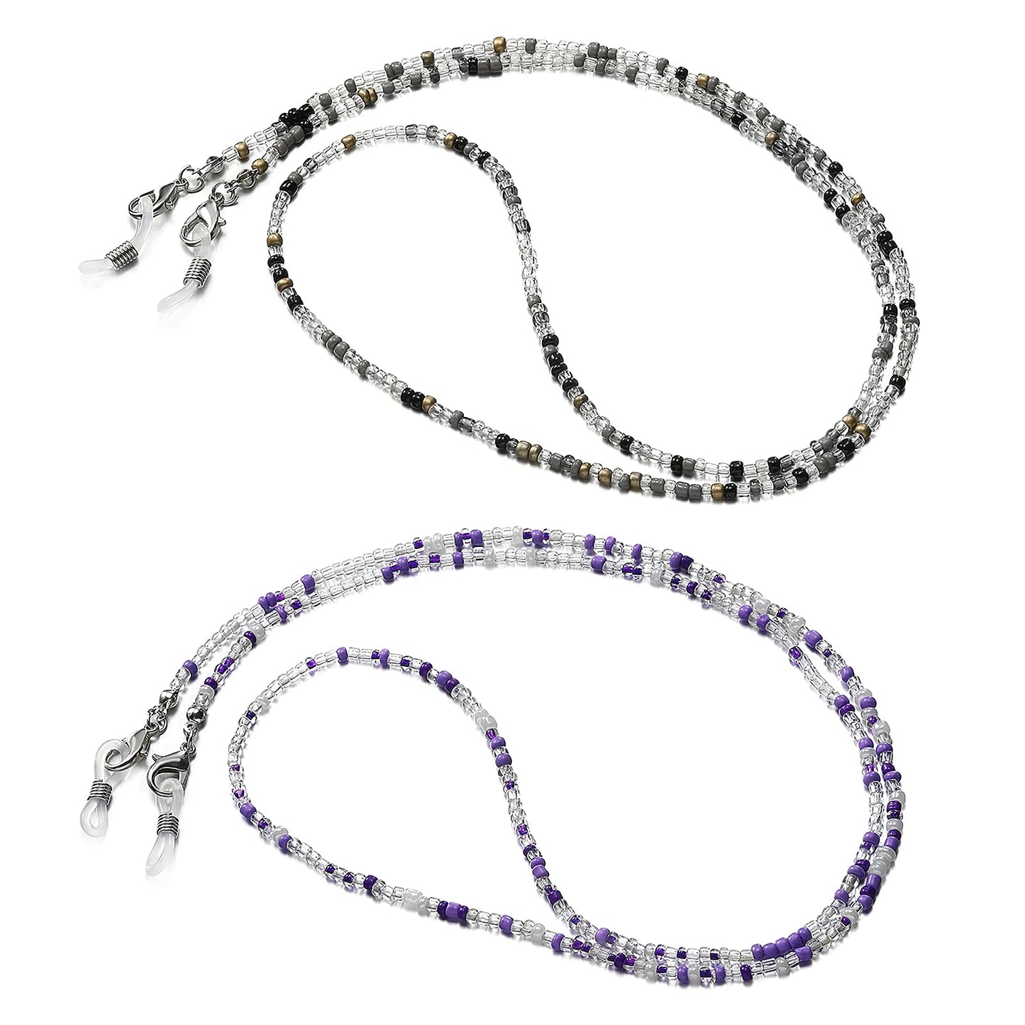 humlbird 2 Pcs Glasses Chain Mask Lanyard Strap Mask Chain Face Mask Holder Around Neck Eyeglass Chain for Women Stylish, Purple Black