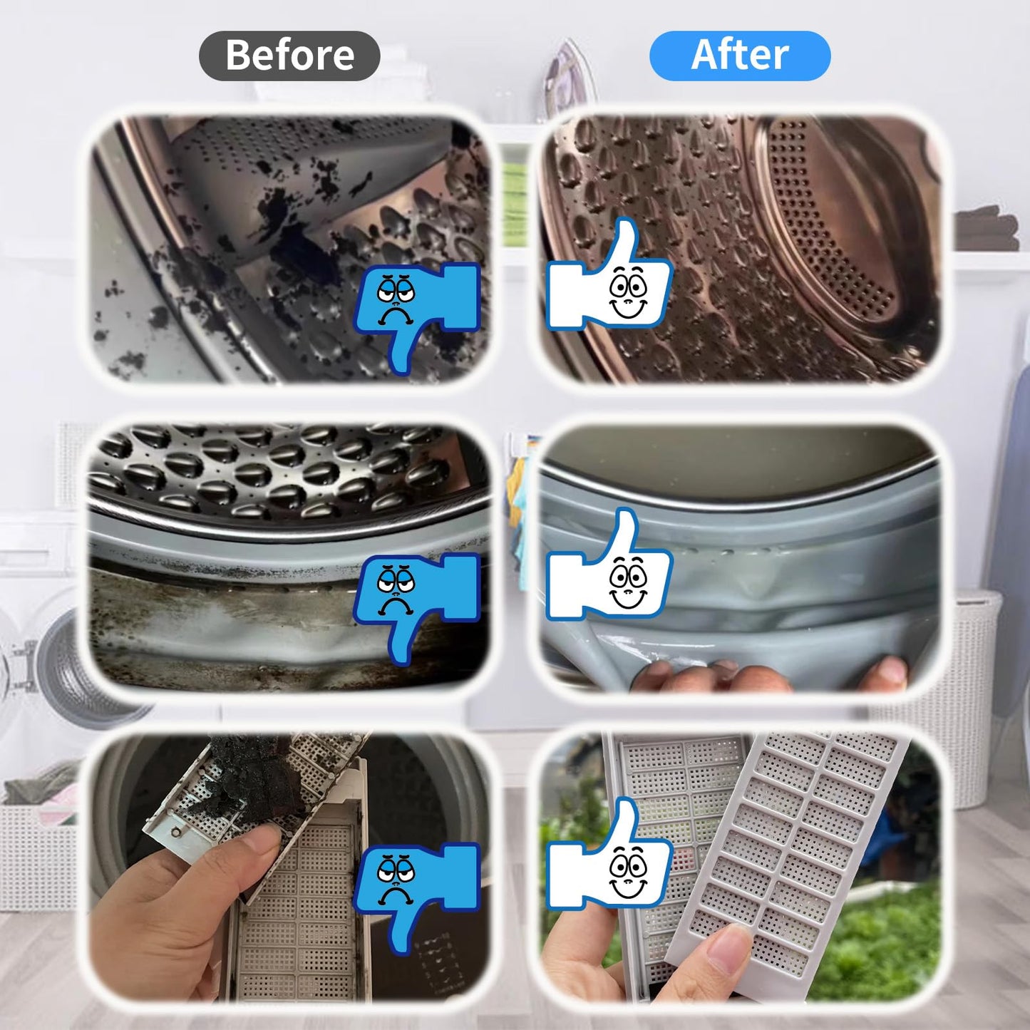 Washing Machine Cleaning Brush Set, Front Load Washer Machine Cleaner Accessories, Drum Laundry Cleaner Brush Household Cleaning Tools for Bathroom, Shower & Kitchen (6 Pcs)
