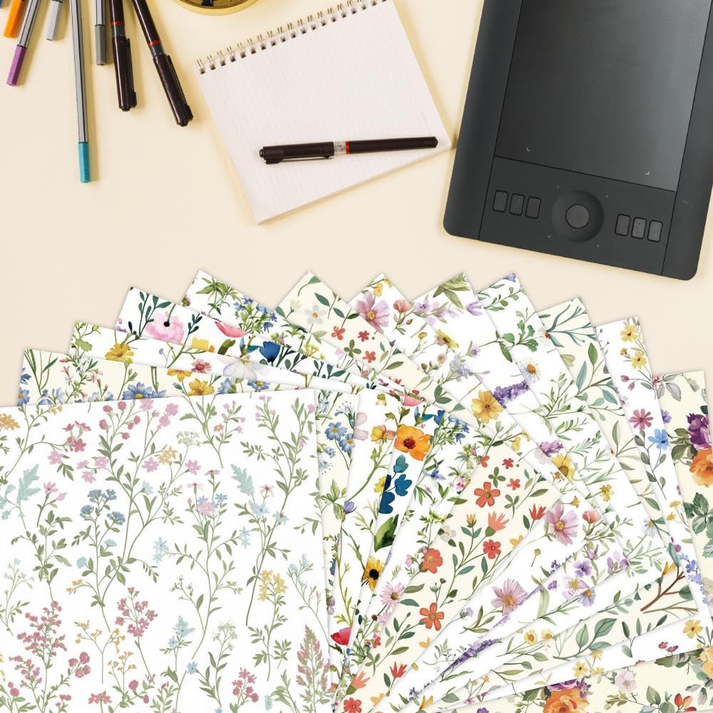 Diuhofart 12x12 Scrapbook Paper Pad - 24 Sheets Double-Sided Pastel Wildflower Paper - Dainty Daisy & Lavender Patterns for Spring Layouts, Easter Crafts & Romantic Journals