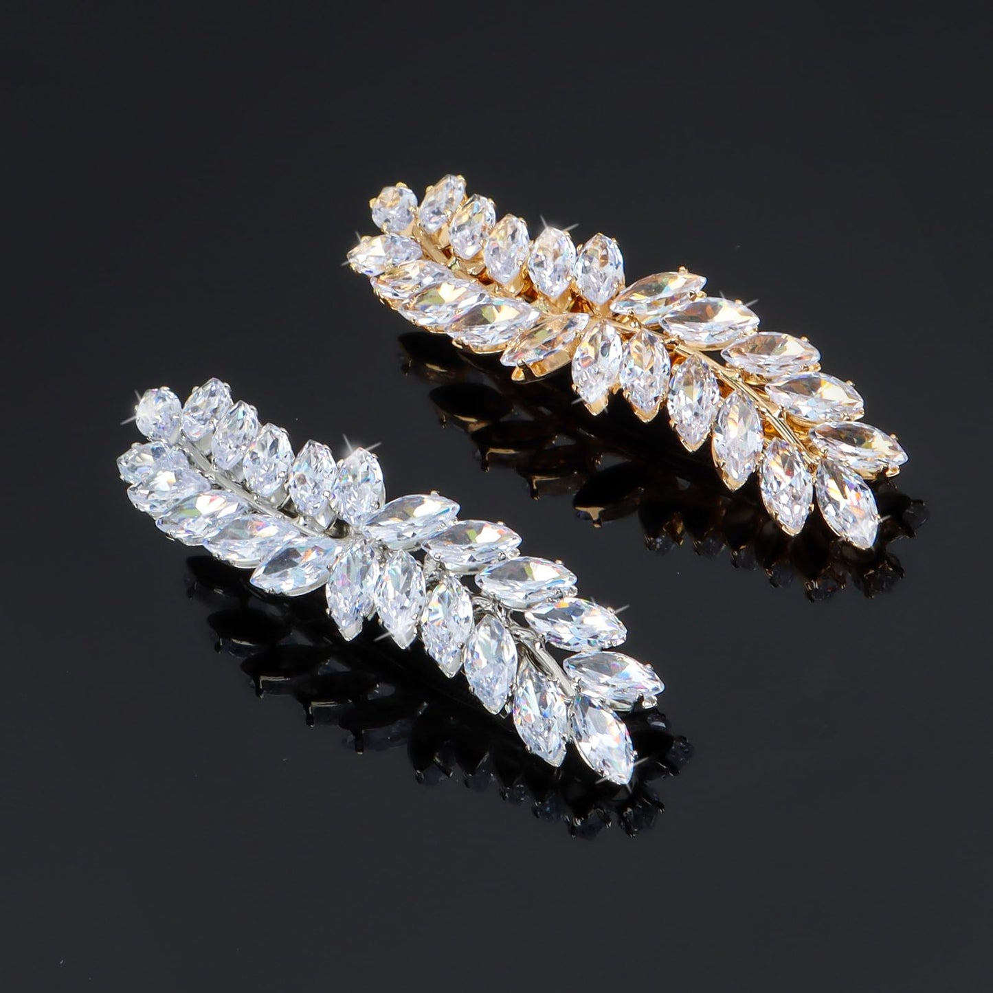 WHAVEL 2PCS Rhinestone Hair Clips - Crystal Leaf Vintage Bridal Barrettes for Weddings, Brides, and Bridesmaids (Gold, Silver)