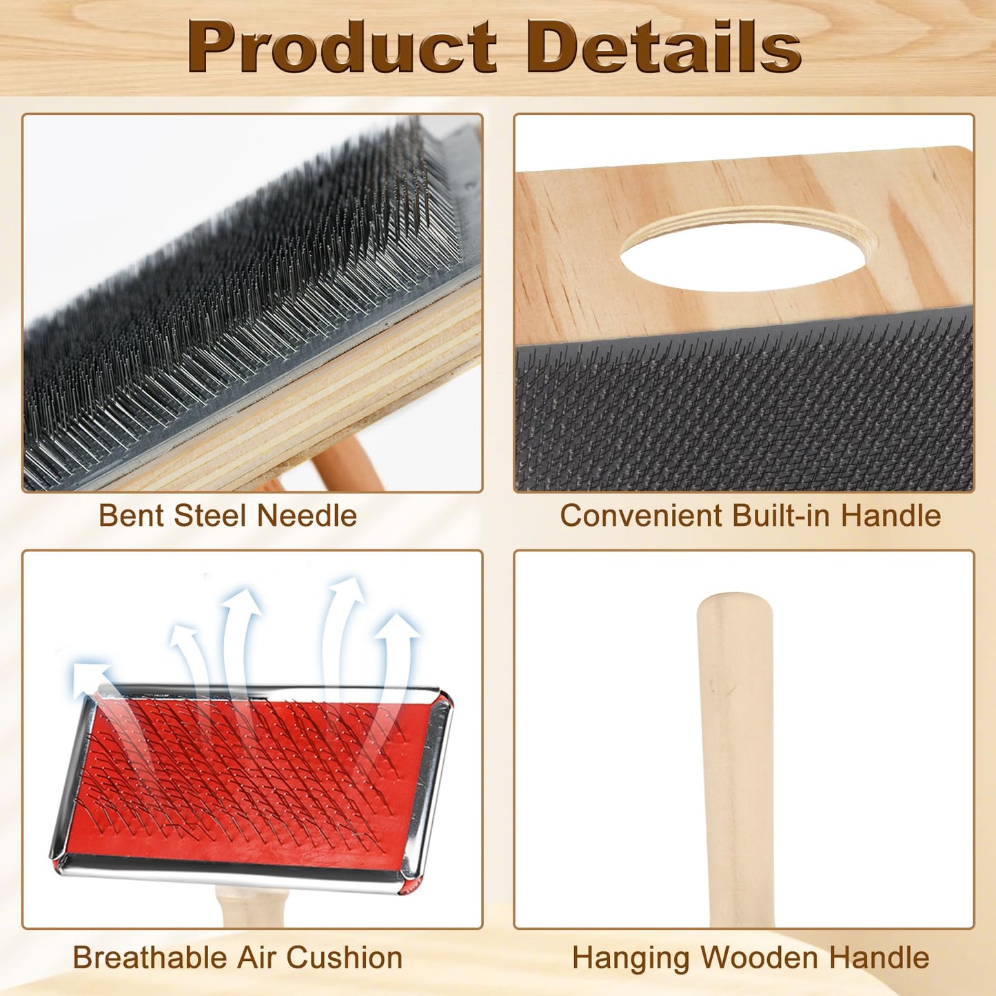 YeeBeny Wool Blending Board,Wool Hand Carders Angle Includes 1 Wool Brush and 2 Wooden Craft Sticks for Blending and Finishing Wool Fibers
