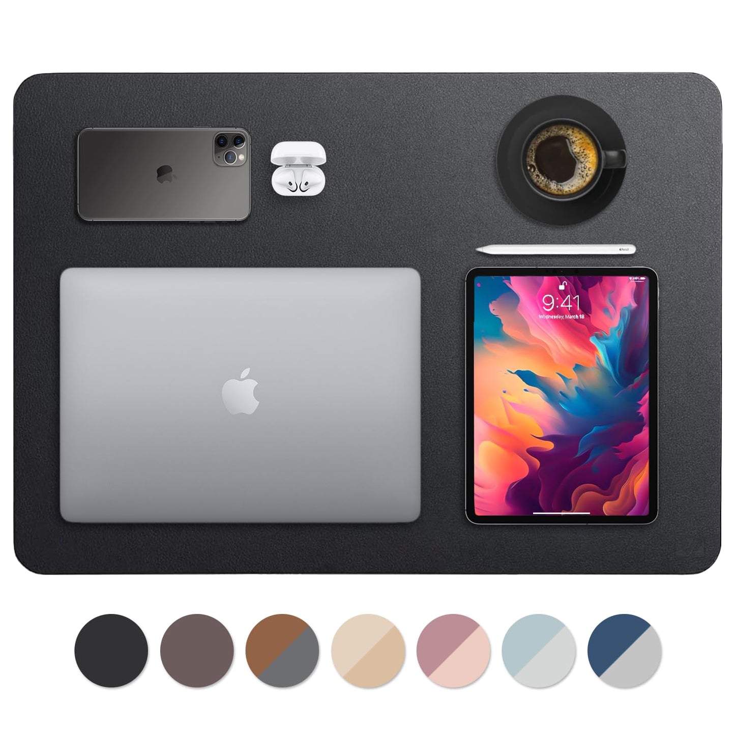 Vine Creations Leather Desk Mat 24" x 17", Desk Protector, PU Leather Desk Pad, Small Desk Pad Mat, Desk Blotter, Desk Pads on Top of Desks, Small Desk Mat for Home or Office (Black)