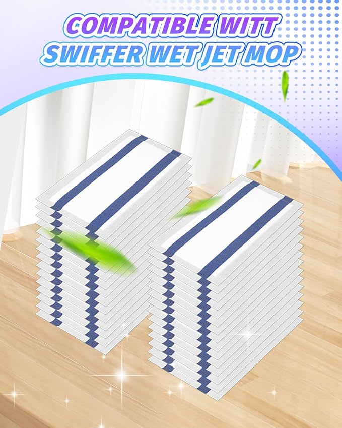 Disposable Mop Pad Refills Compatible with Swiffer Wet Jet Mop, Mopping Pad Refill Fit for Swiffer Wetjet Mop, 30 Count Multi-Layer Floor Mop Pads for Multi Surface Floor