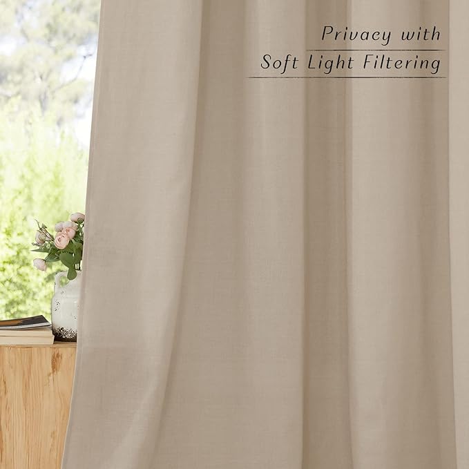NICETOWN Taupe Linen Doorway Curtains 80 inches Long, Grommet Thick Linen Weave Semi Sheer Window Treatments Privacy Assured with Light Filtering for Bedroom/Side Door, W34 x L80