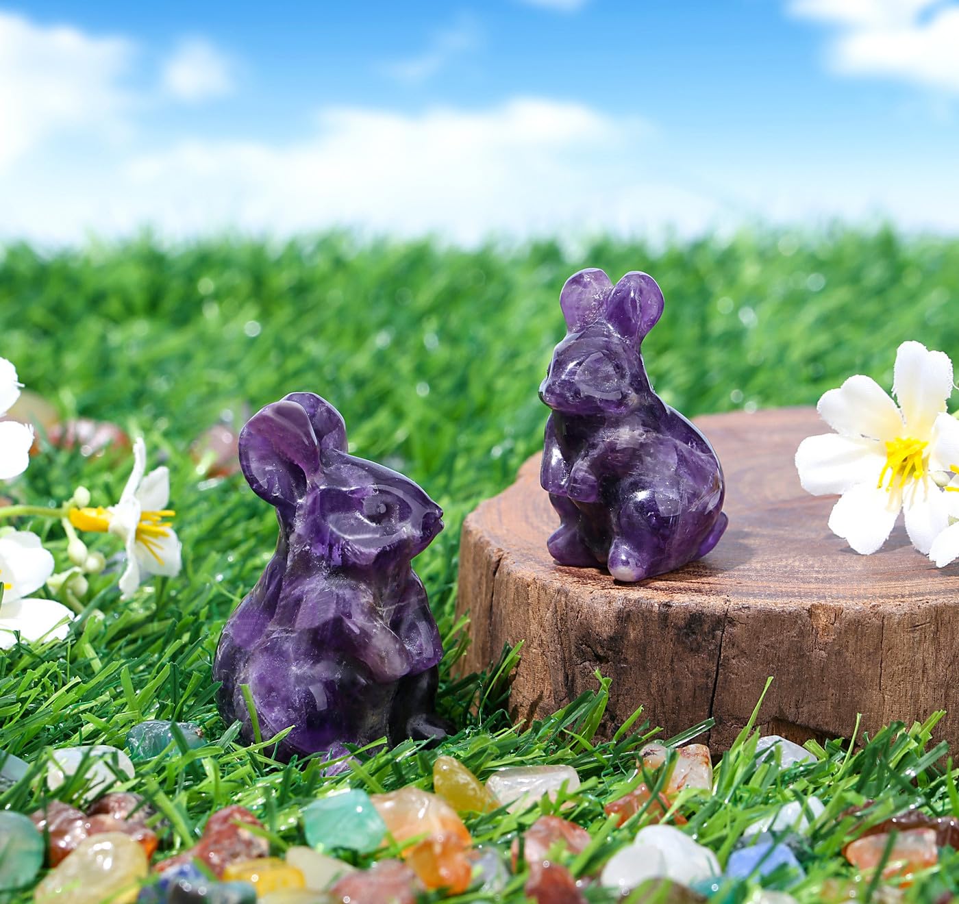 DUQGUHO Bunny Decor Easter Rabbit Decor Crystals Easter Gifts Decoration Bunny Statue Amethyst Crystals Figurines Bunny 1.5’’