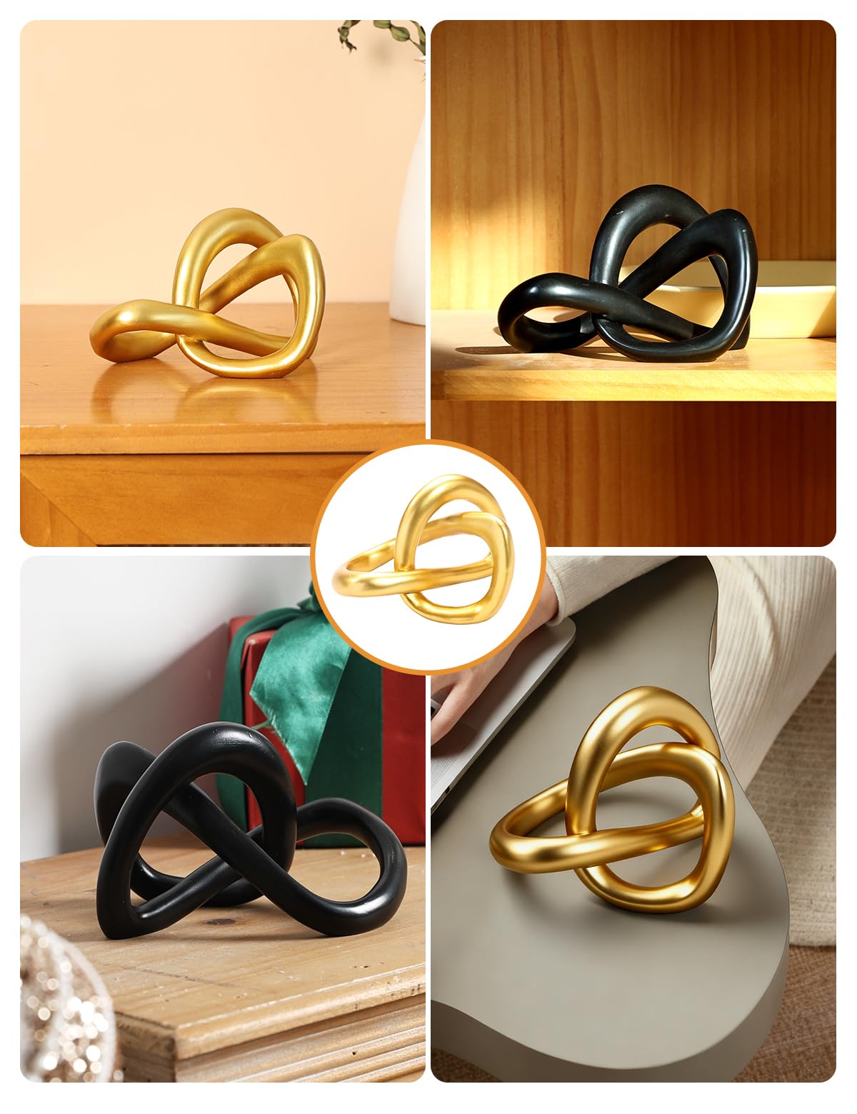 Joogour Modern Gold Knot Sculpture Statue - Abstract Geometric Table Decor for Living Room, Office Desk, Bookshelf | Elegant Brass-Tone Resin Home Accent Decorations & Gifts