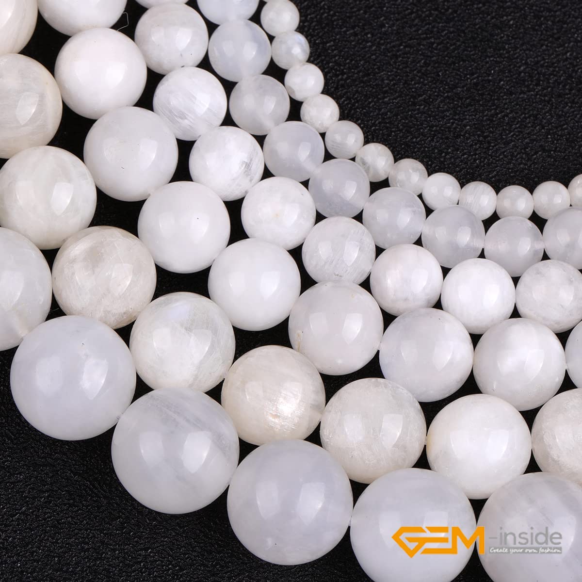 Gem-Inside 8MM Natural Stone Blue Rainbow Moonstone Gemstone Round Loose Beads for Jewelry Making 15"