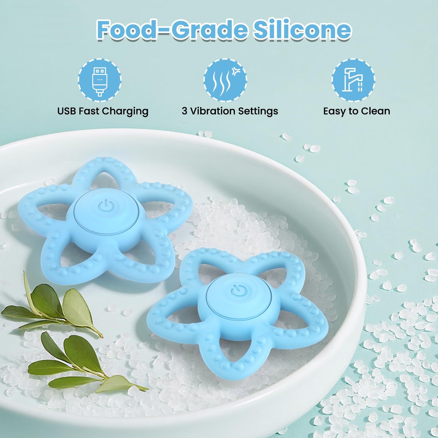 Vibrating Sensory Chew Toy - Dual Use Teethers for Babies 3-6 Months/6-18 Months & Autism Chew Toys, Baby Teething Toys with 3 Vibration Modes, Sensory Toys for Kids with Autism (Blue)