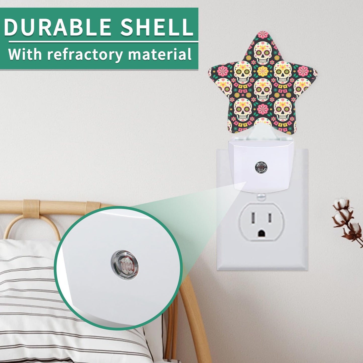 Star Night Light with Dusk to Dawn Sensor, Funny Skull Plug in Night Light for Kids Bedroom Nursery, Soft Warm Glow Lamp for Hallway Bathroom Energy Saving