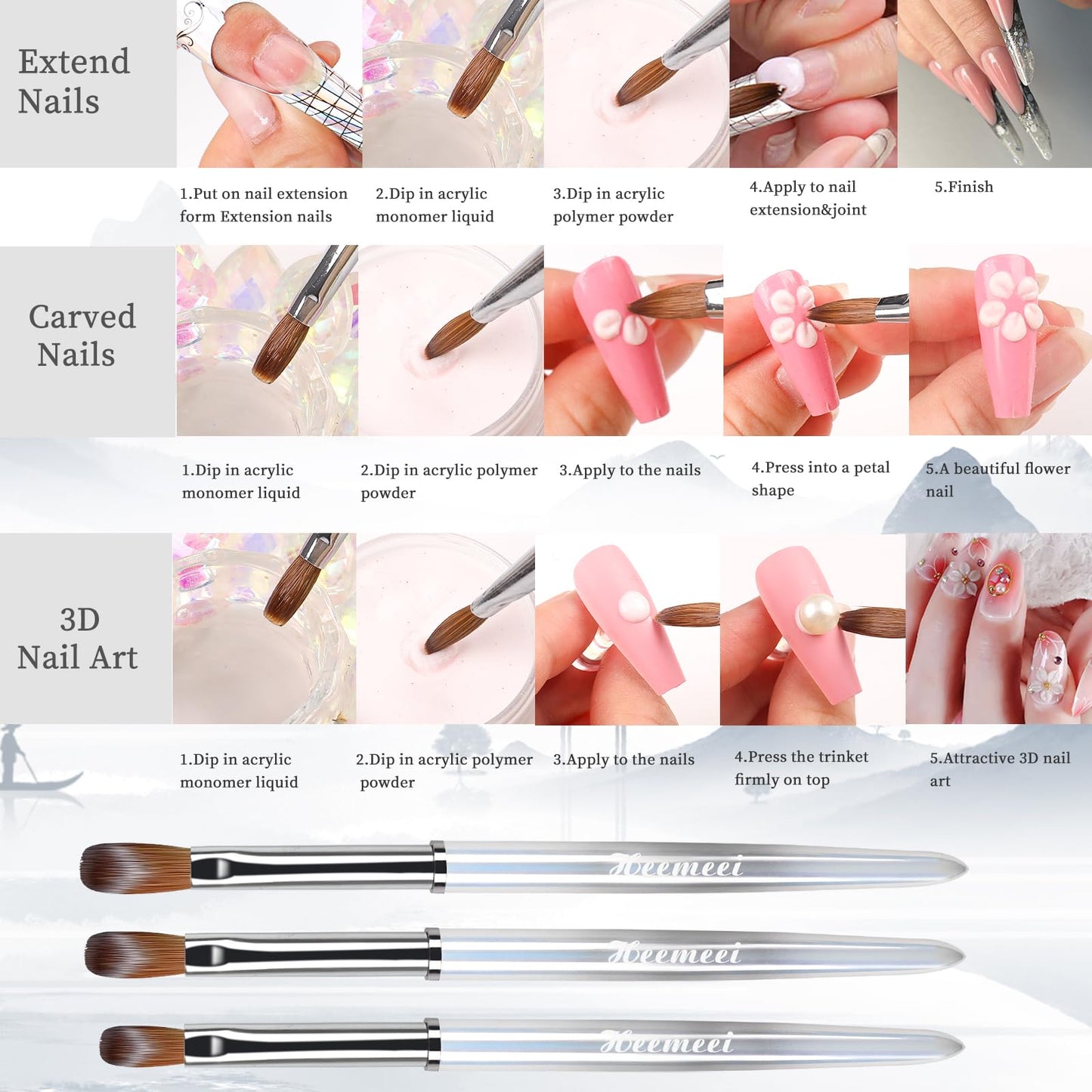 heemeei Kolinsky Acrylic Nail Brush Size 10, Nail Brushes for Acrylic Application, Acrylic Powder Brush for Nail Art, Nail Acrylic Brush for Professional Manicure DIY Home Salon (10#)………