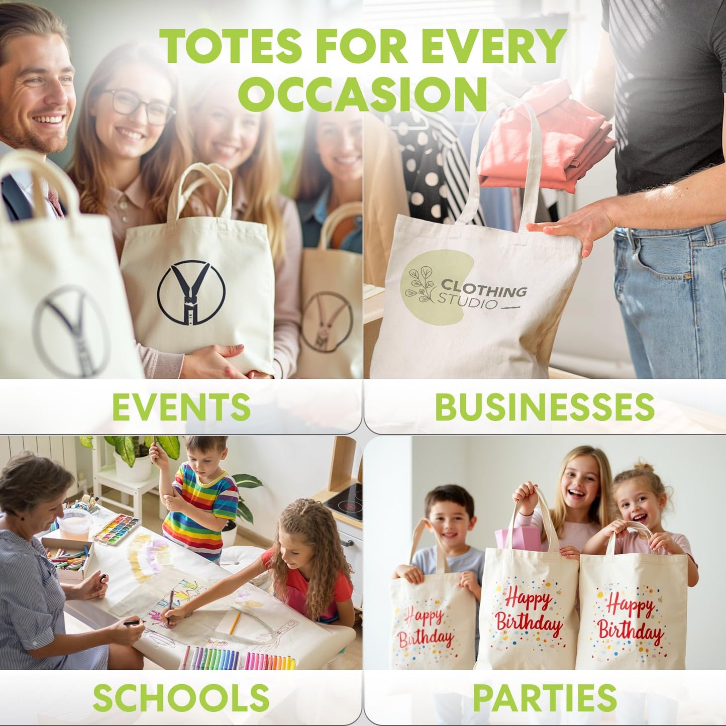 Simpli-Magic Canvas Tote Bag 13"x15" (15 Pack) – Thick Shopping Canvas Tote Bags Bulk – Blank Reusable Grocery Bags for DIY Art & Craft, Sublimation 79163 (Beige)