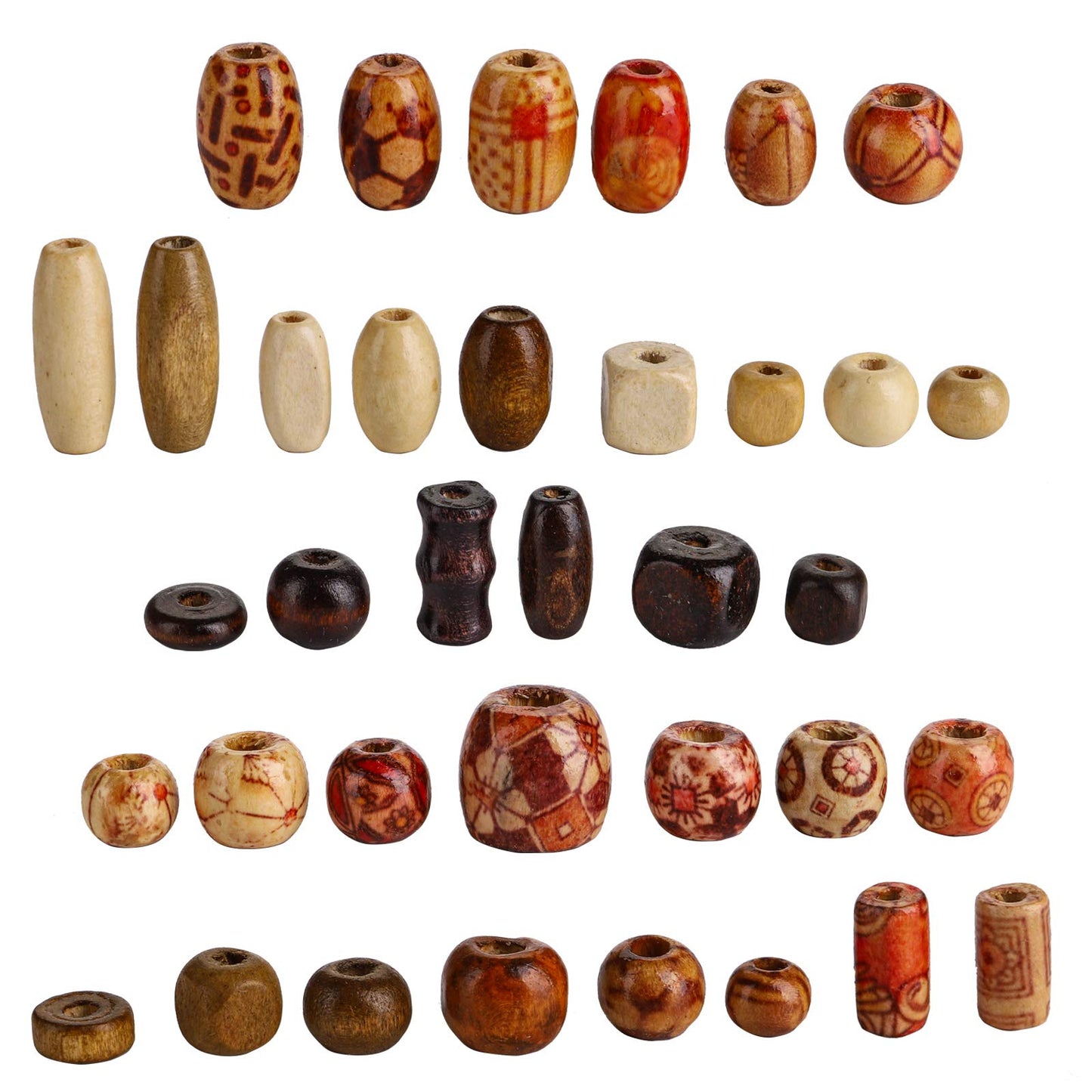 Cedilis 2000 Pcs Printed Wooden Beads, 5mm to 21mm Assorted African Beads, Natural Loose Wood Macrame Supplies Bead for Jewelry Bracelets Necklace Earring Making DIY Craft Project