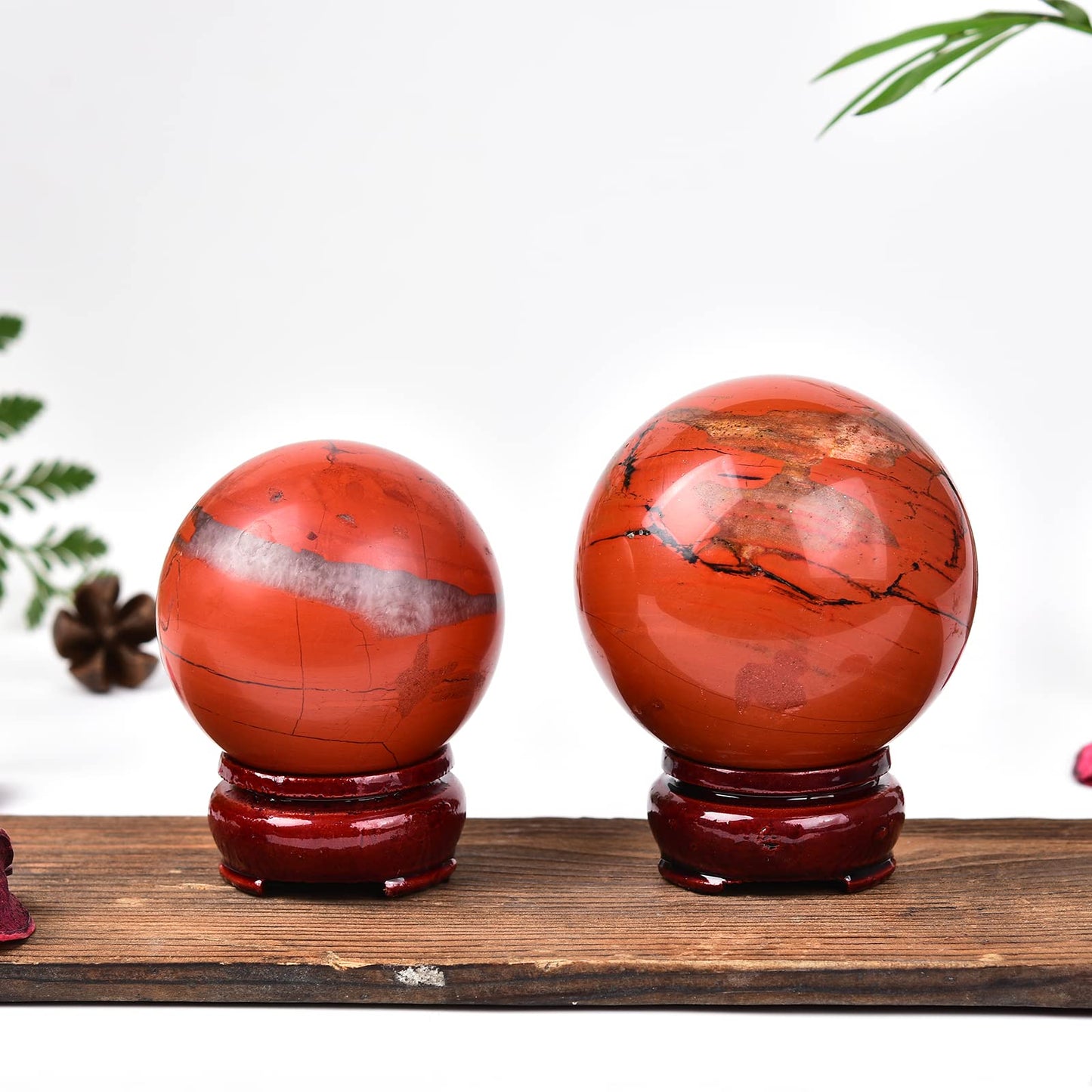 JIC Gem Red Jasper Crystal Sphere Ball Natural Quartz Crystal Sphere Ball with Wooden Stand (50-60mm)