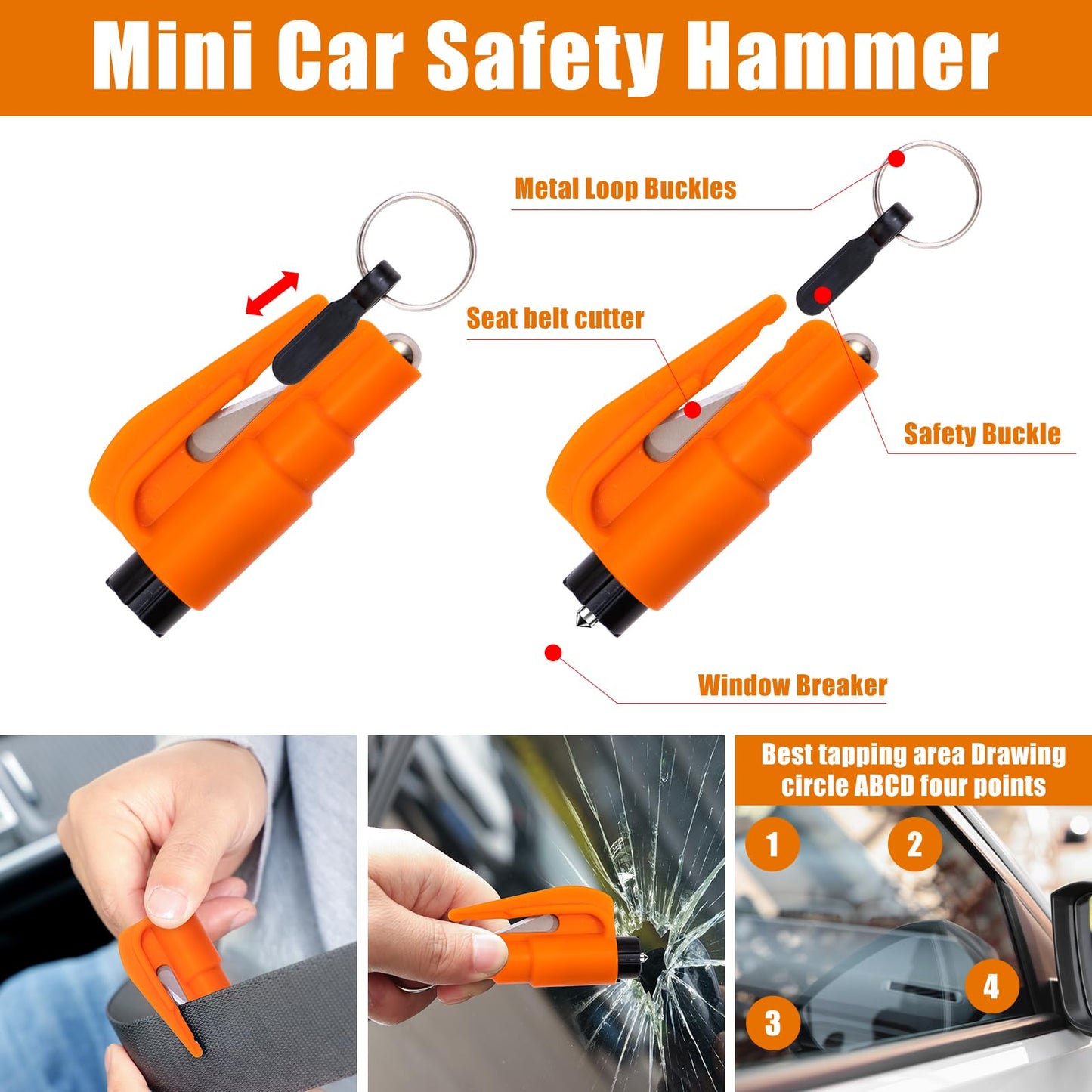 AUTODECO Car Roadside Emergency Kit, Car Safety Kit Portable Car Kits for Emergency with Jumper Cable, Safety Hammer, Orange