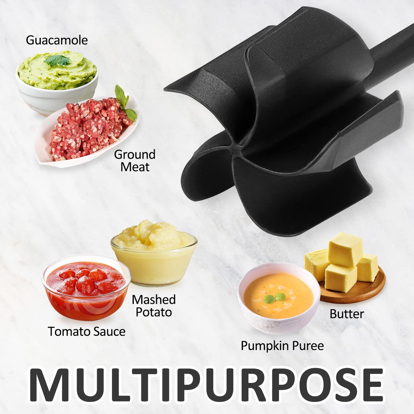 Ourokhome Pastry Dough Bench Scraper Knife and Hamburger Meat Chopper Stirrer Heat Resistant 5 Curved Blades, measurement markings and the conversion chart, Dishwasher Save