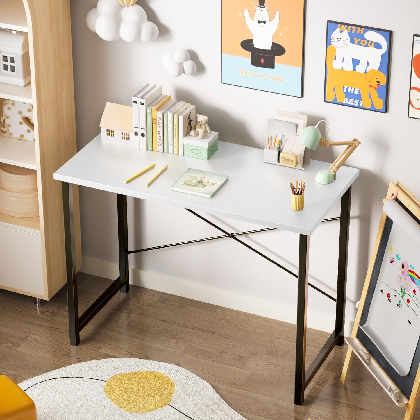 Sweetcrispy Computer Desk, Small Office 32 Inch Writing Work Study Student Teacher Home Bedroom Table with Metal Frame Wood Tabletop - White