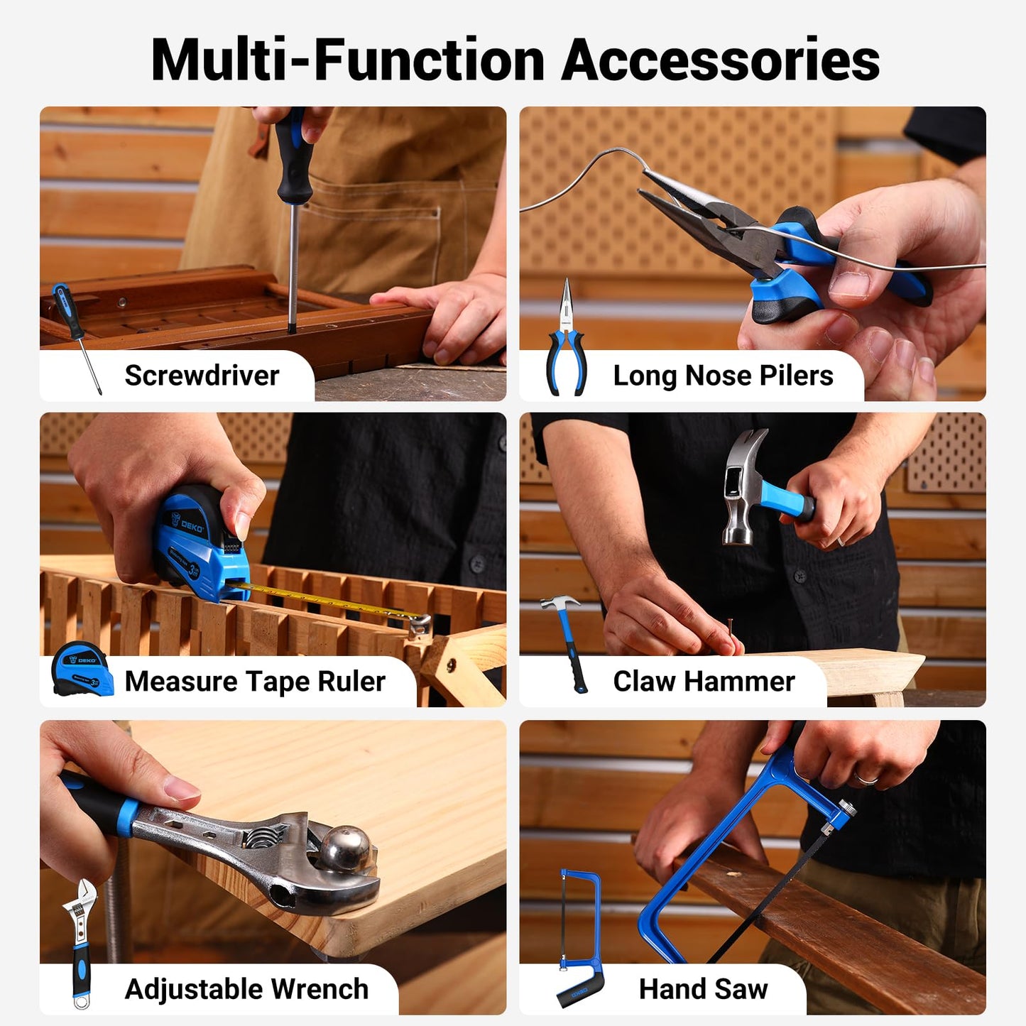Tool Set: Tool Kit with 12V Cordless Drill, Hand Toolbox with storage case, Mechanic Tool set for Home Repairs, Blue