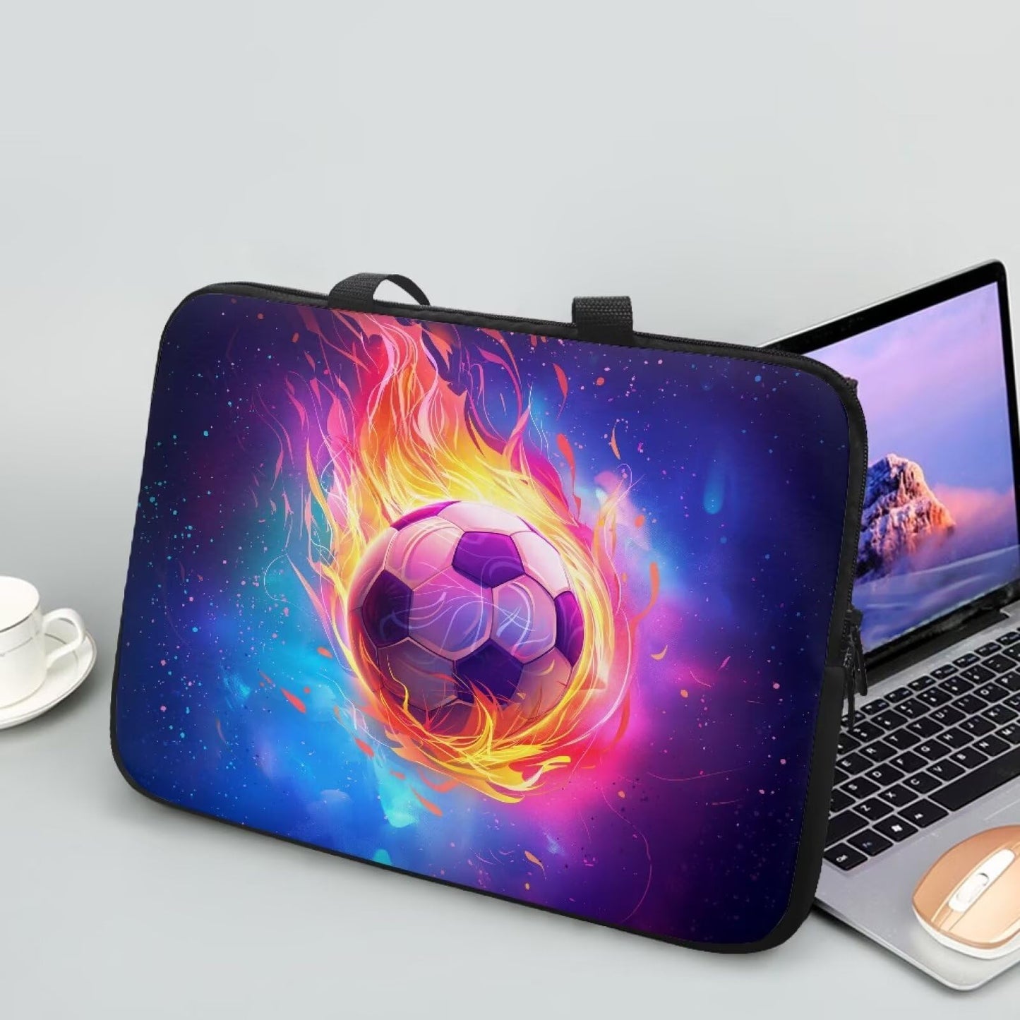 Garronmavis Fire Soccer Ball Laptop Sleeve Case for Women Men 15 Inch Laptop Protector with Multiple Uses Lightweight Computer Sleeve Tablet Bag Laptop Carrying Case Gifts for Boys, Galaxy Space