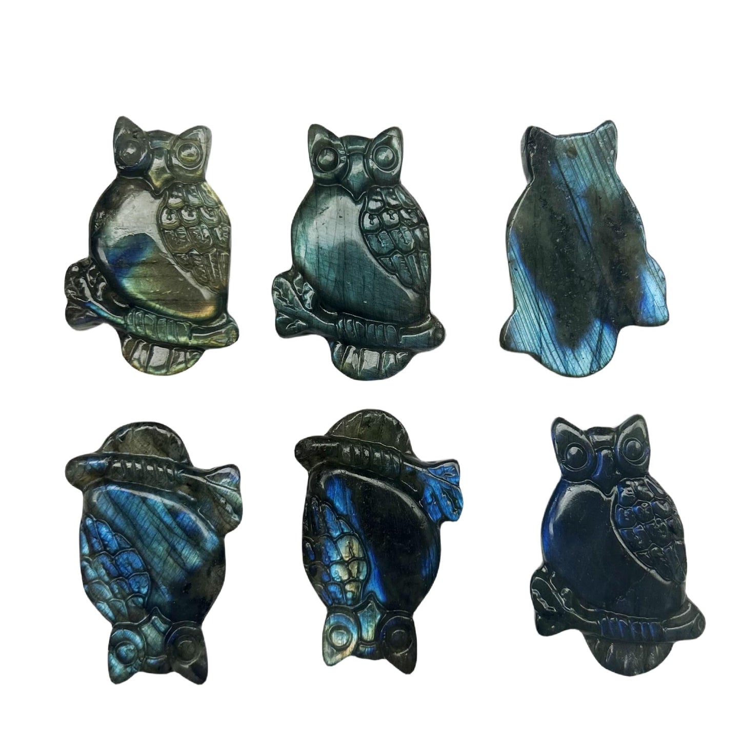 Bacatgem Natural Labradorite Owl Figurines Crystals and Healing Stones,Haped DIY Pendant