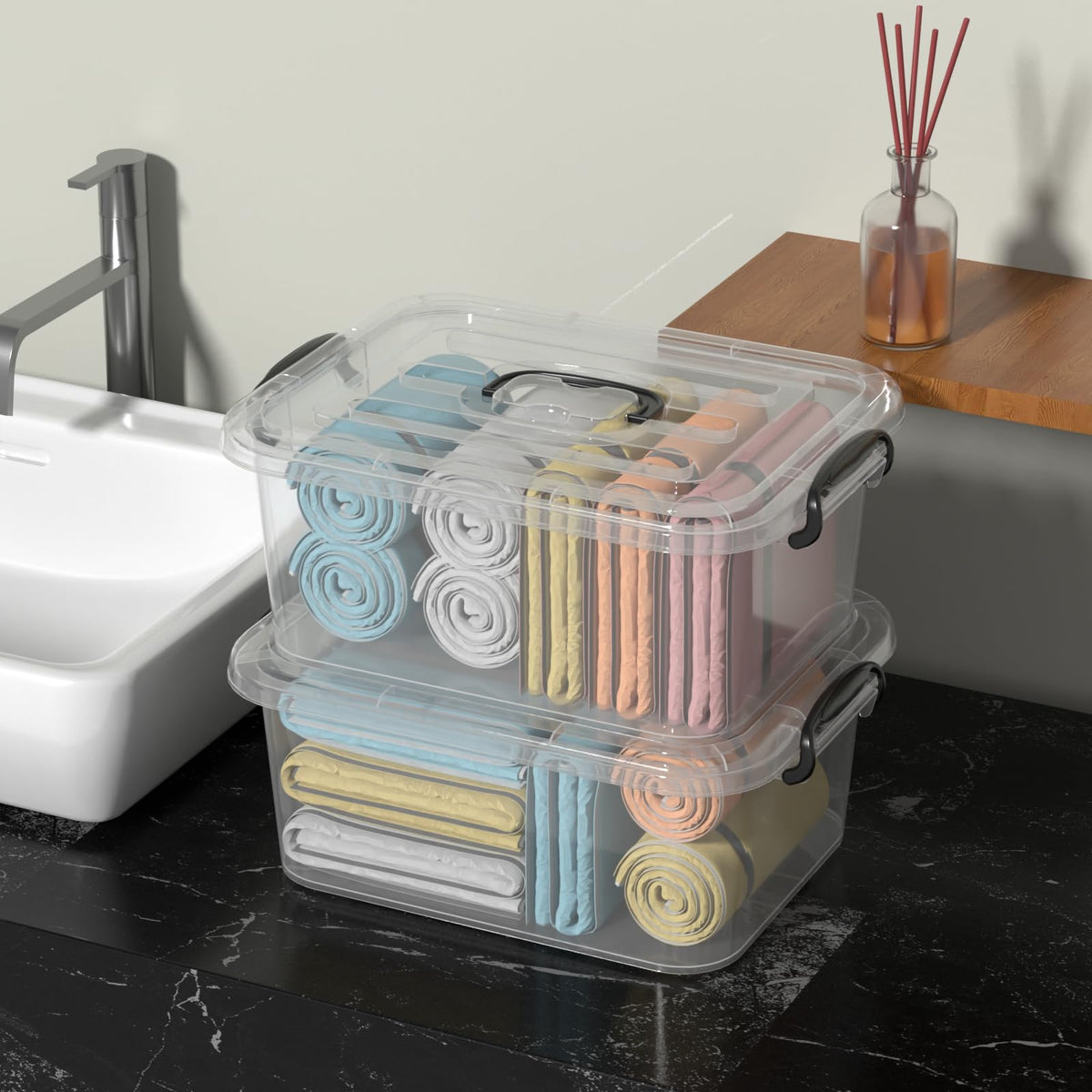 8 Quart Clear Plastic Storage Latching Bin with Handle (2 Count)