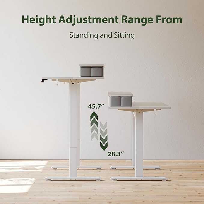 Agilestic 48 x 23 Inches Electric Standing Desk with 2 Storage Drawers, Adjustable Height Sit and Stand Computer Table with Splice Board, White