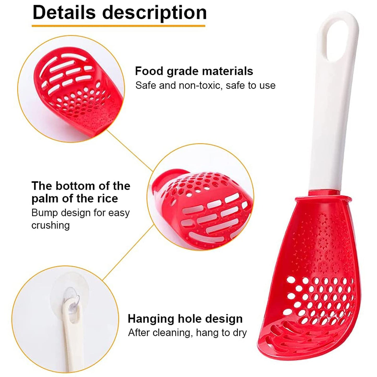 6in1 Multifunctional Kitchen Cooking Spoon- Kitchen Gadgets Strainers for egg yolk Separator- Grater Masher- Colander Skimmer Scoop- for Mashing, Grating, Draining, Heat Resistant (3Pcs black)
