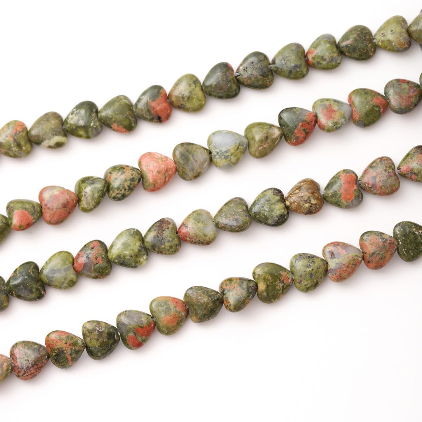 Natural Heart Shaped Unakite Stone Beads 10mm Loose Crystal Healing Beads for DIY Necklace Bracelet Making Gemstone Craft Supplies
