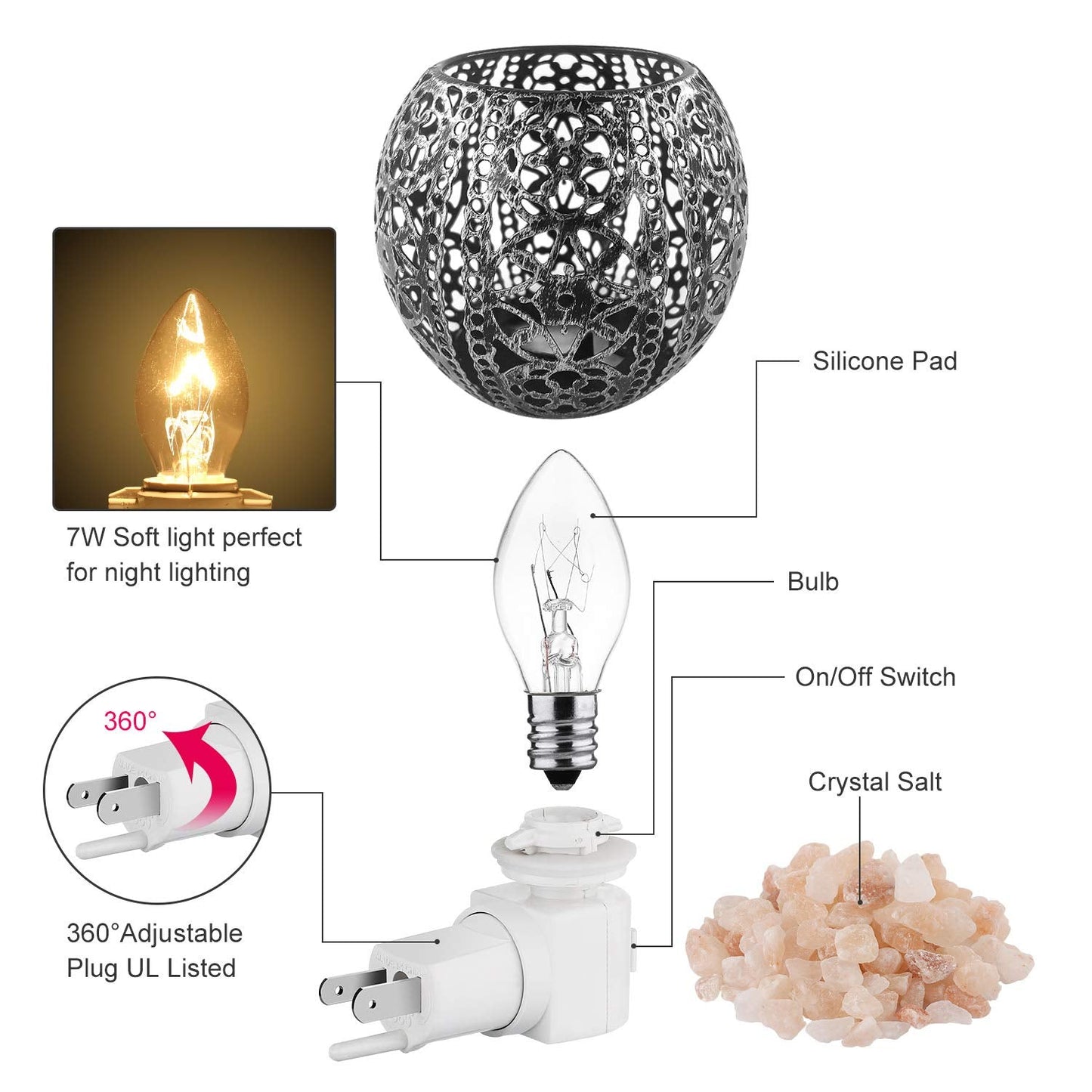 IMY King Salt Night Light,Natural Wall Light Salt Lamp with 1 Bulbs, Himalayan Rocks Salt Lamp with Spherical Metal Basket Gift（Fade-Change）