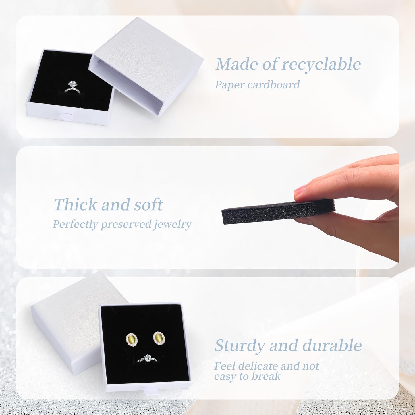 MATUFF Jewelry Gift Boxes, 10 Pack 3.5" × 3.5" x 1" Sponge Fill Cardboard Jewelry Box Bulk, Drawer Style Small Gift Boxes for Necklace Pendant Bracelet Ring Earring Display and Storage, White
