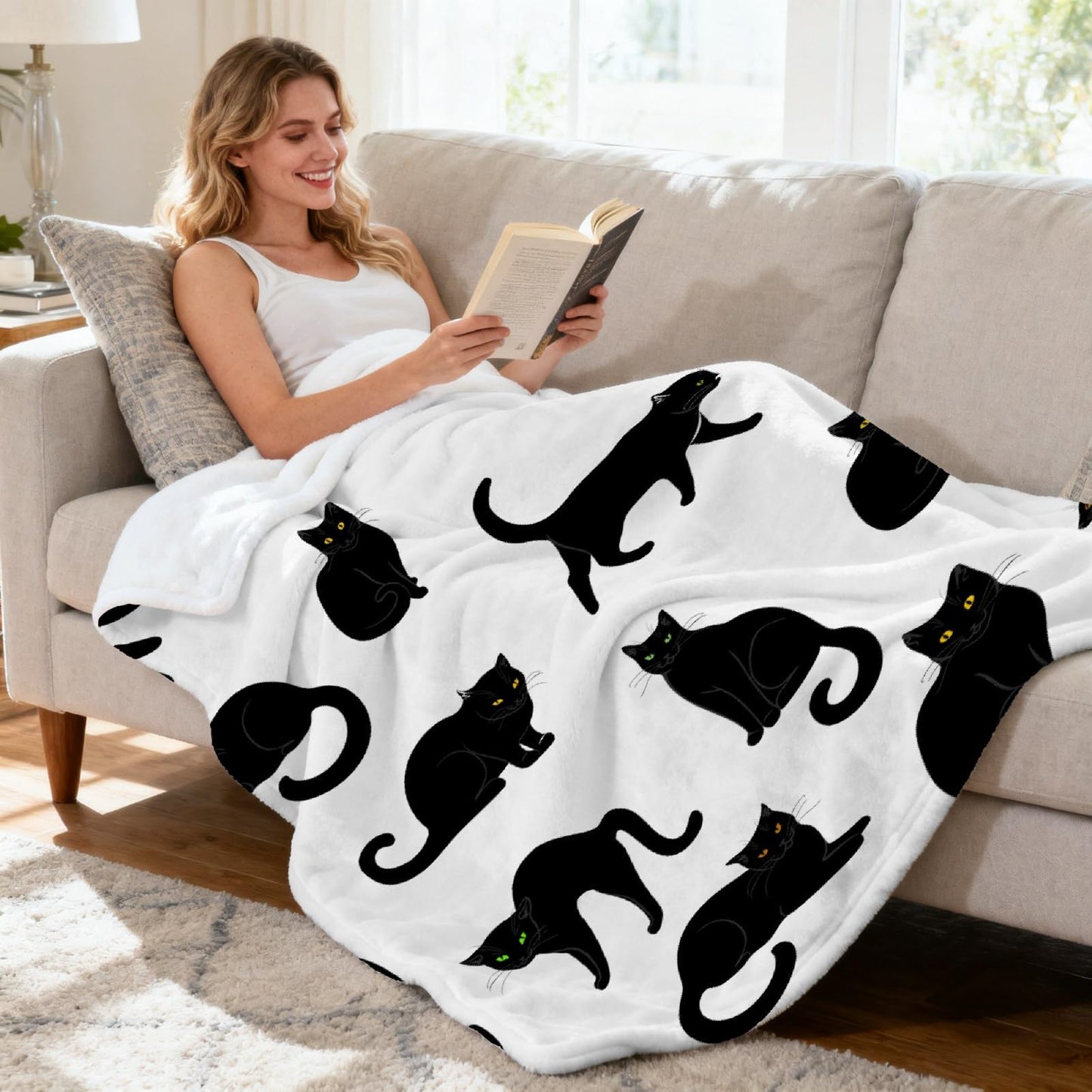 Black Cats Blanket Throw Super Soft and Cozy Blankets for Home Decoration, Couch, Bed, Sofa 50"x40" Small for Kids for All Seasons