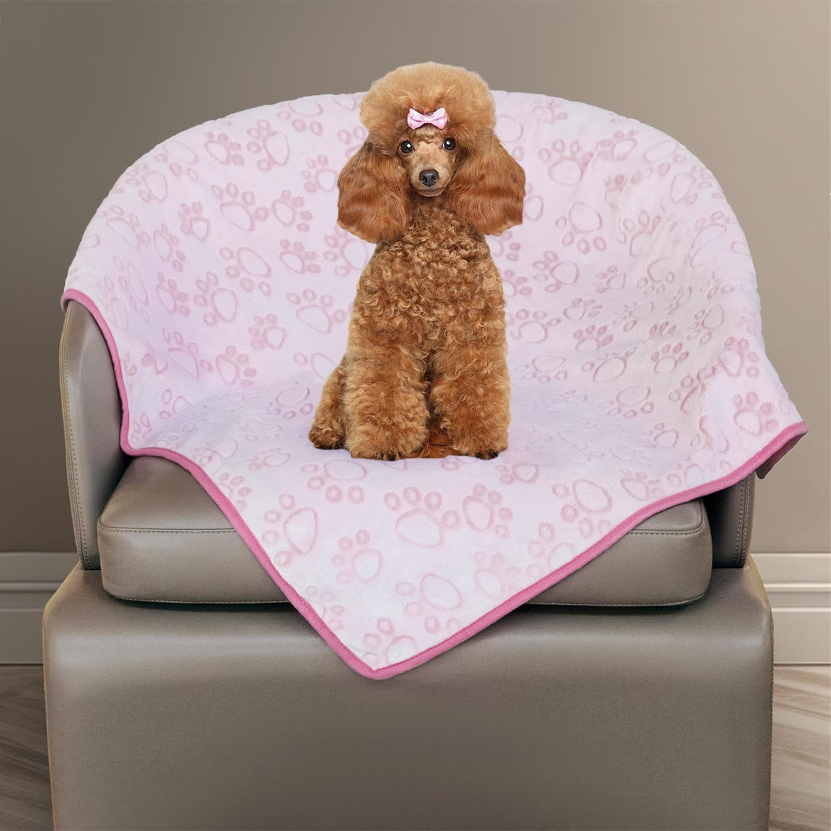 Stuffed Large Brown Premium Soft Dog Blanket, with Flannel Cute Paw Print, 43 * 66 inches, Cat Blanket Maltipoo Puppy Essentials